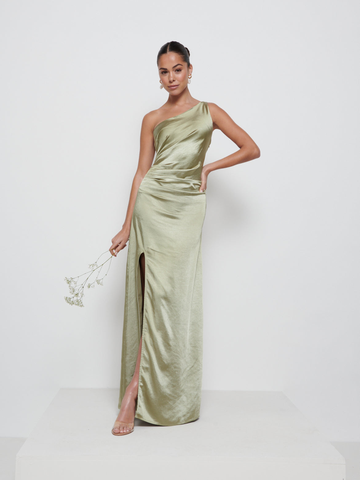 Amelia Ruched Maxi Bridesmaid Dress - Matte Olive