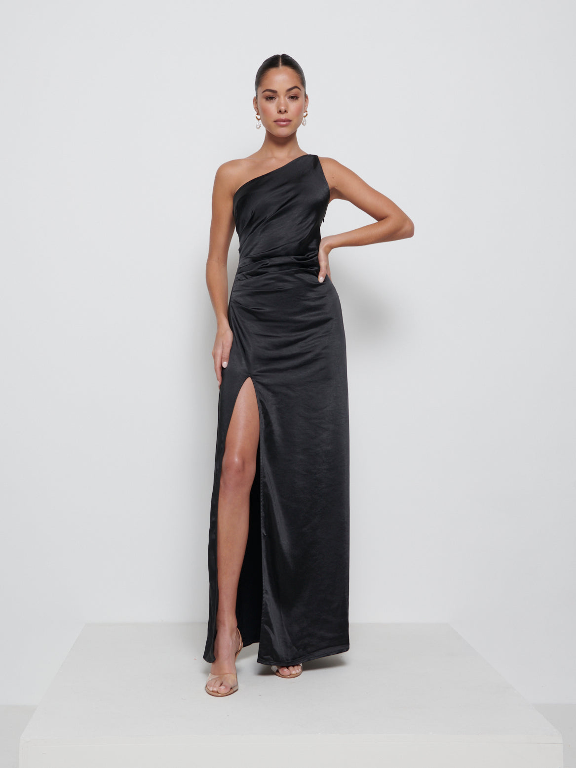 Amelia Ruched Maxi Bridesmaid Dress - Black