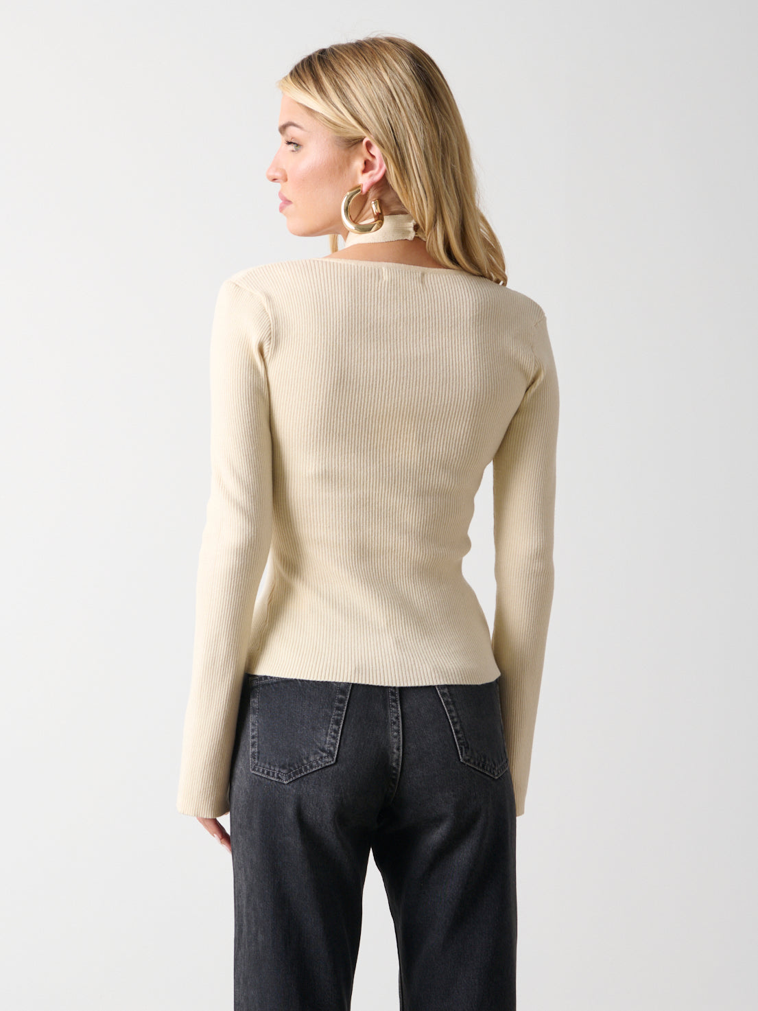 Amity Knotted Halterneck Long Sleeve Top - Cream