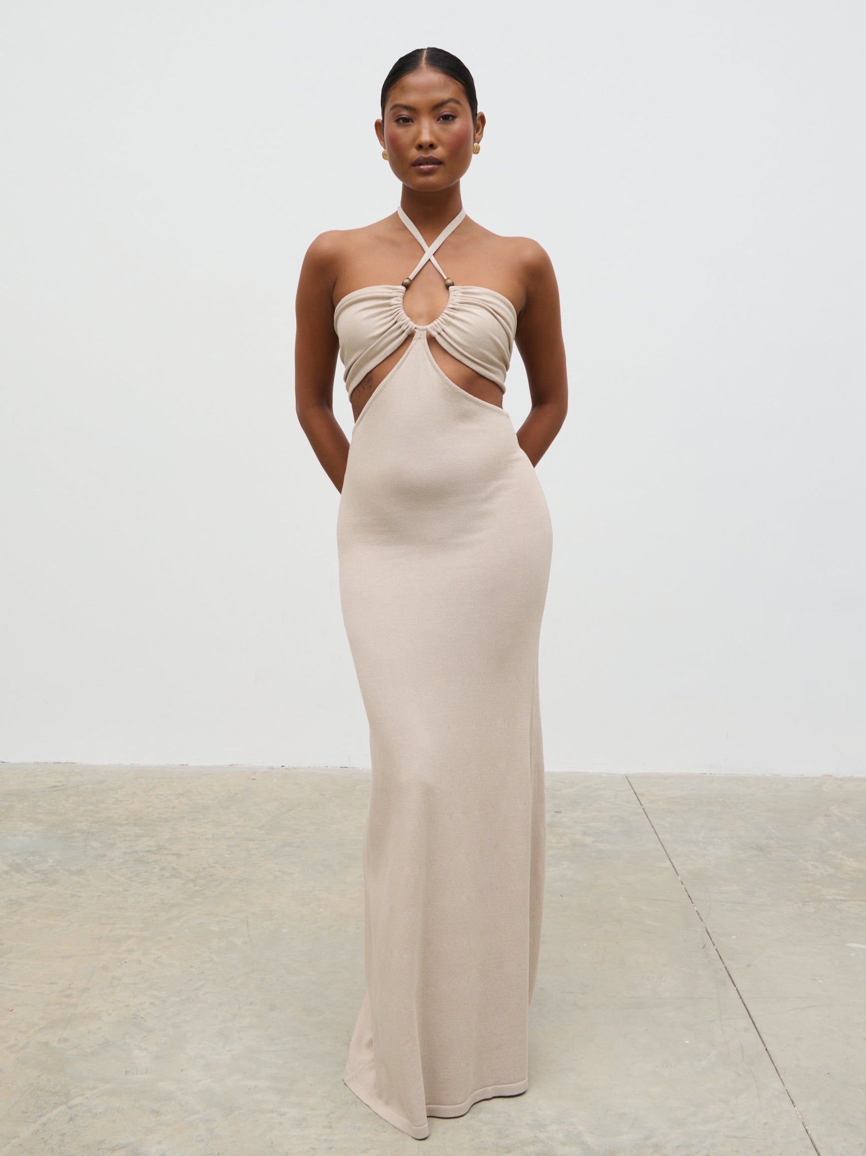 Candice Halterneck Beaded Knit Maxi Dress