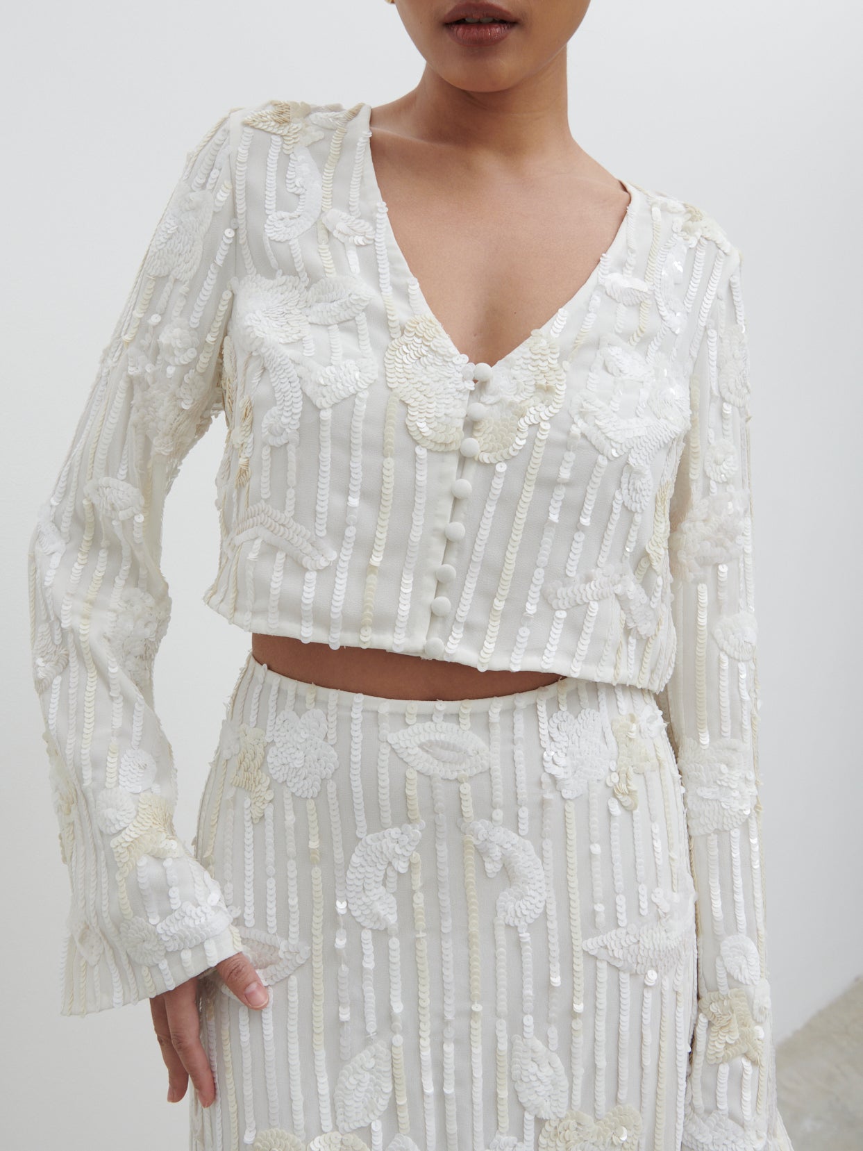 Cannes Sequin Cropped Blouse - Ivory