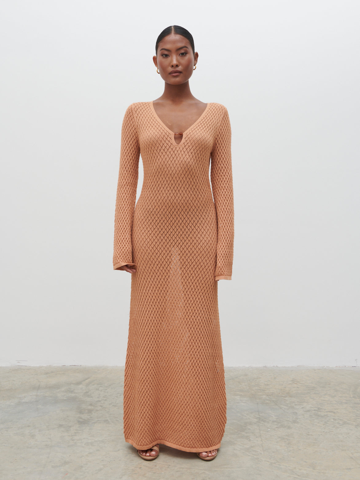 Croisette Knit Beaded Midaxi Dress - Apricot