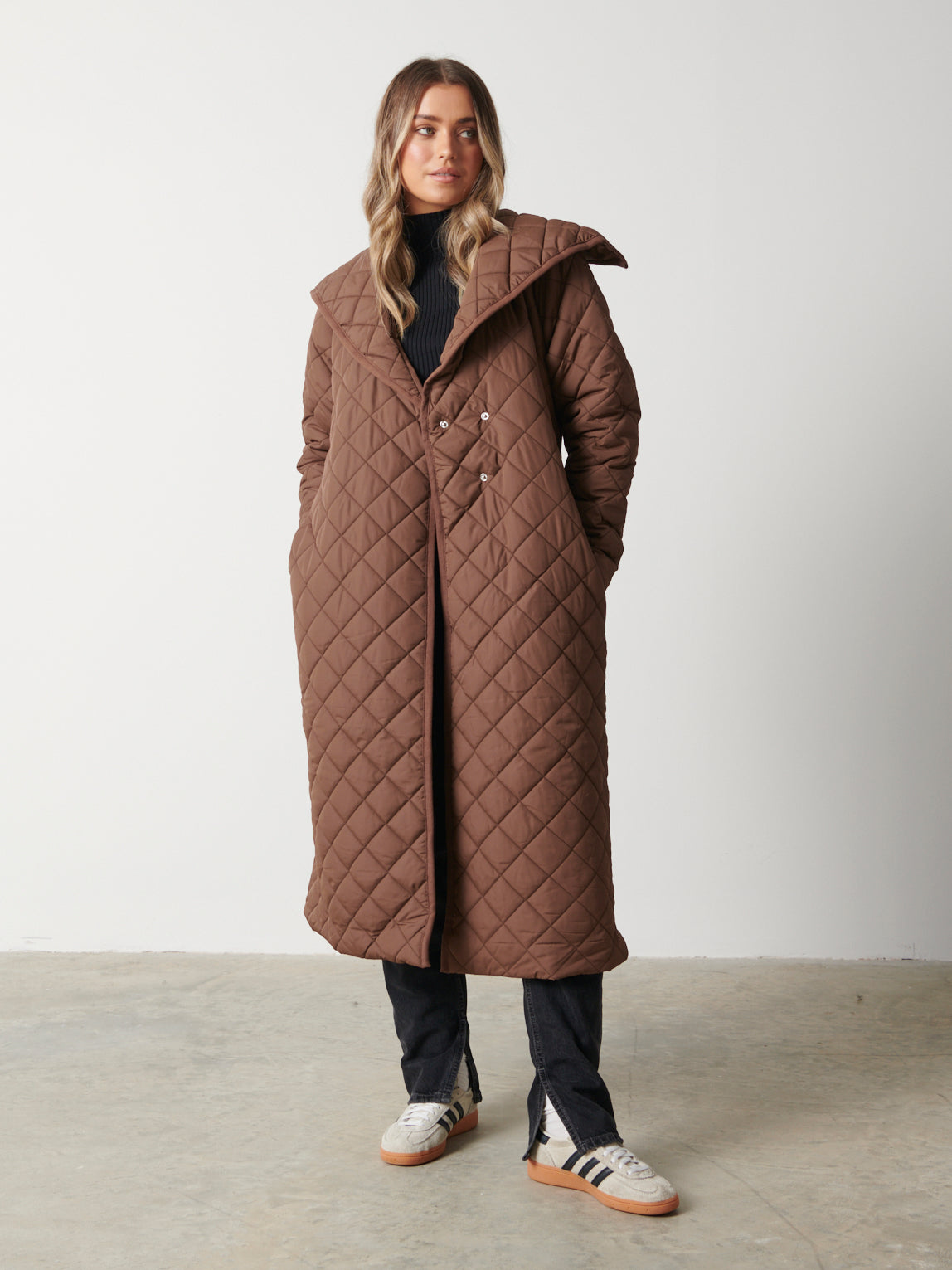 Denver Quilted Oversized Coat - Brown