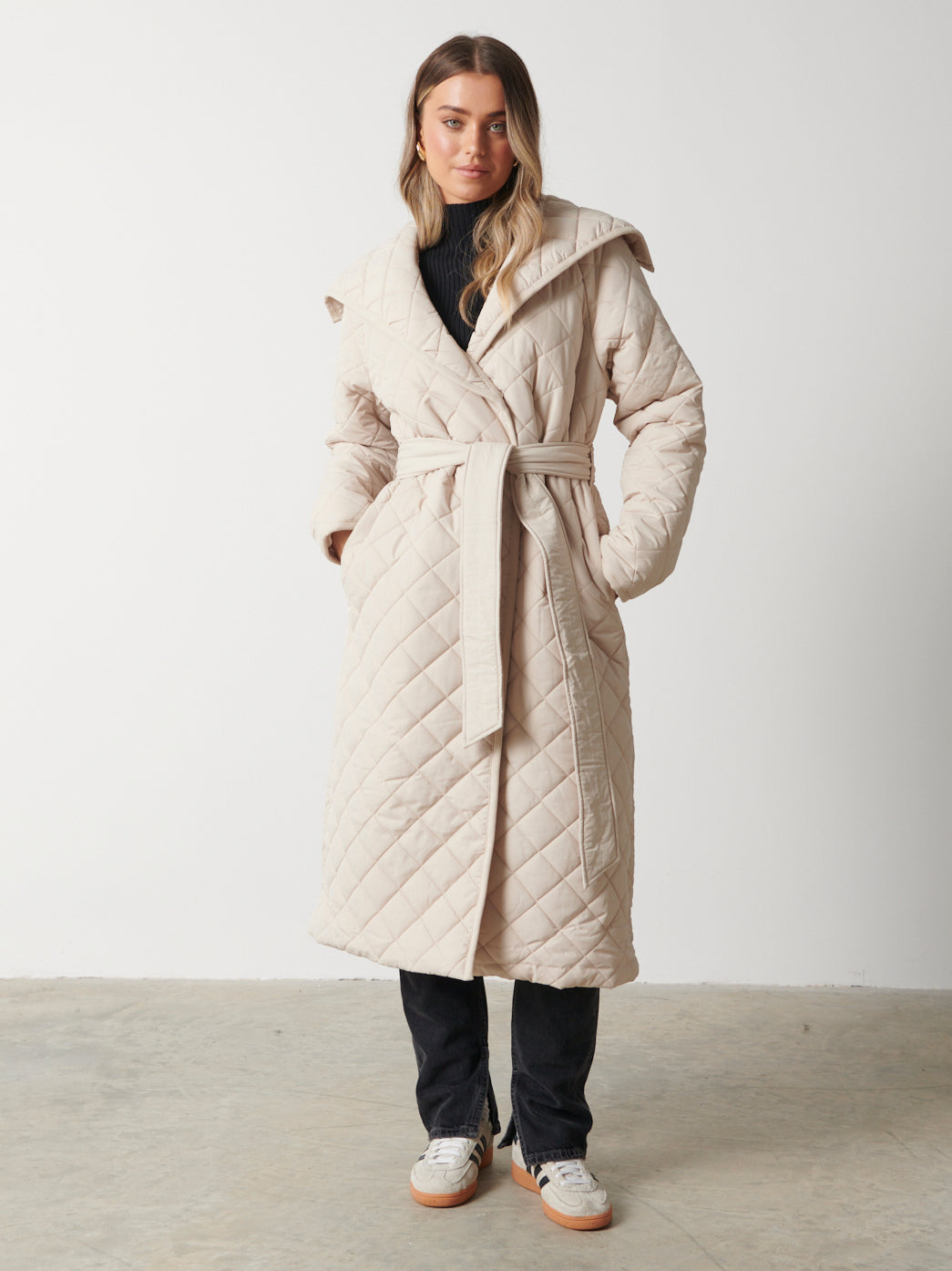 Denver Quilted Oversized Coat - Stone