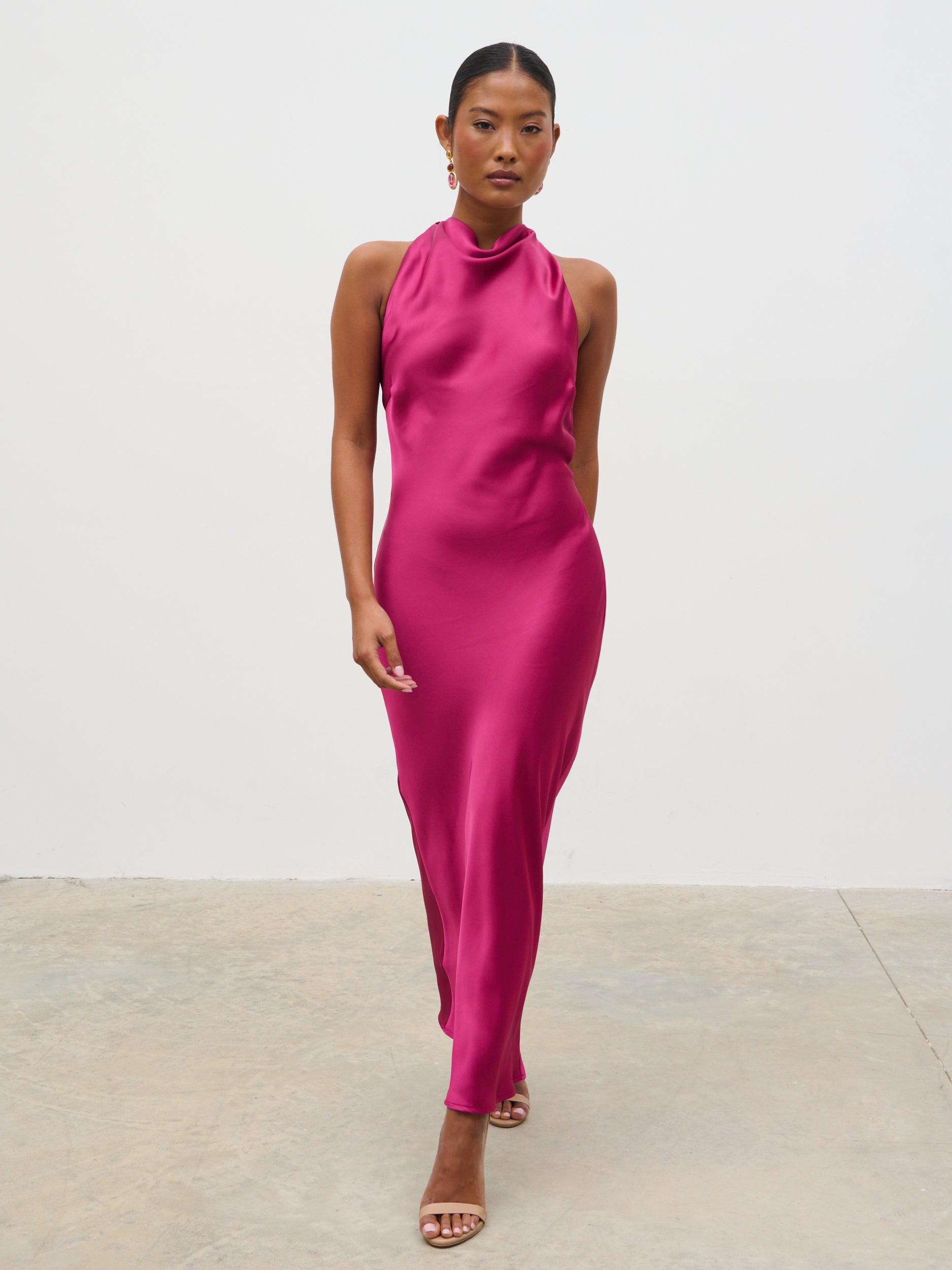 Edita Cowl Midaxi Dress - Raspberry