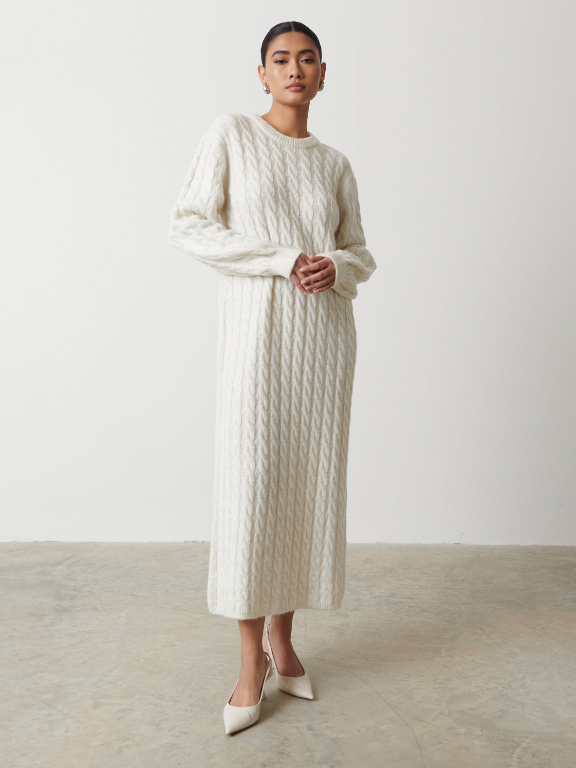 Elisha Cable Knit Midaxi Dress - Cream