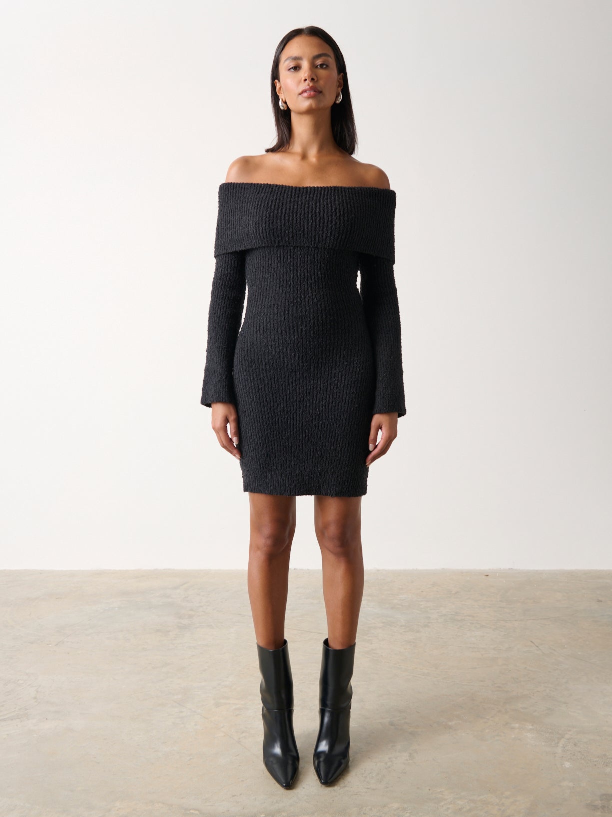 Elodie Mini Bardot Knit Dress - Black