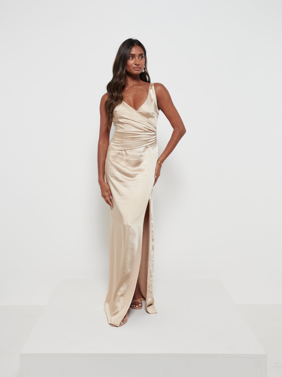 Esmee Wrap Maxi Bridesmaid Dress - Matte Bronze