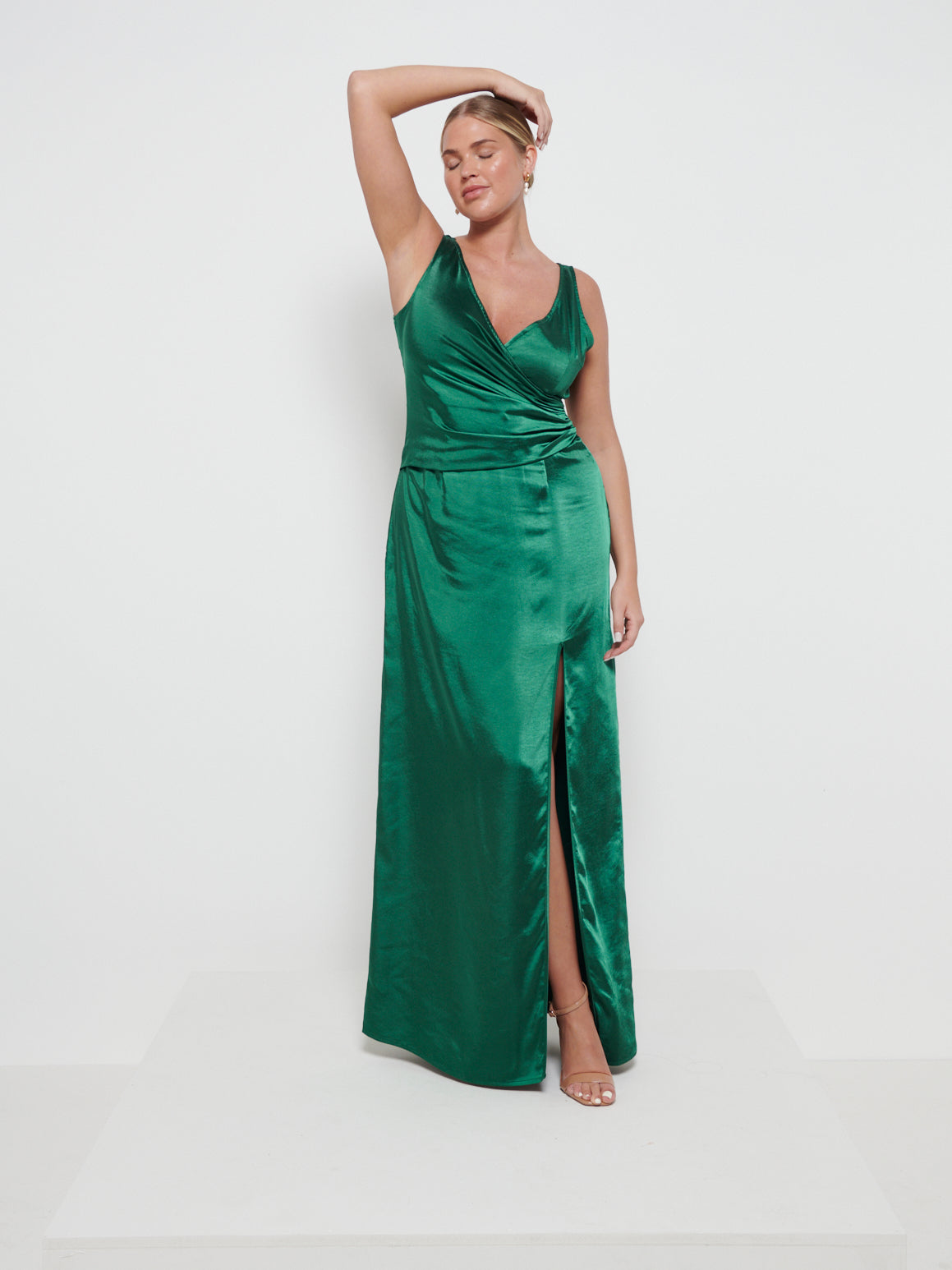 Esmee Wrap Maxi Bridesmaid Dress - Matte Emerald