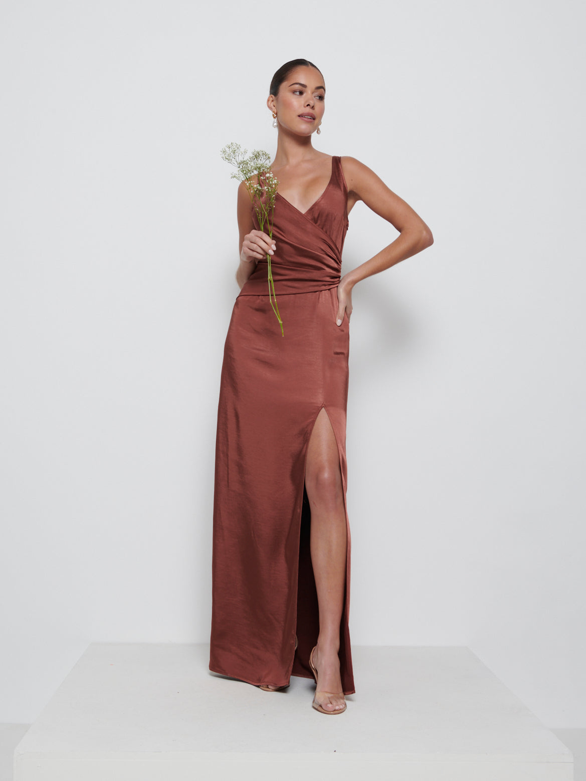 Esmee Wrap Maxi Bridesmaid Dress - Mahogany