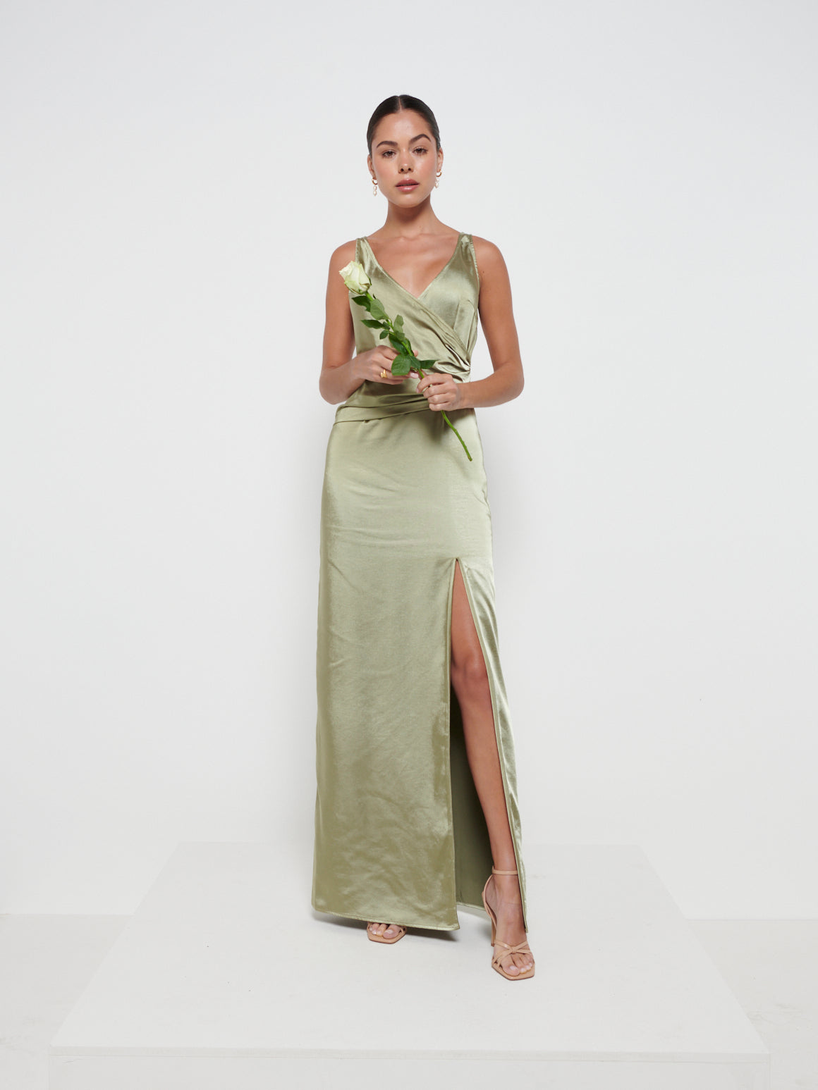 Esmee Wrap Maxi Bridesmaid Dress - Matte Olive