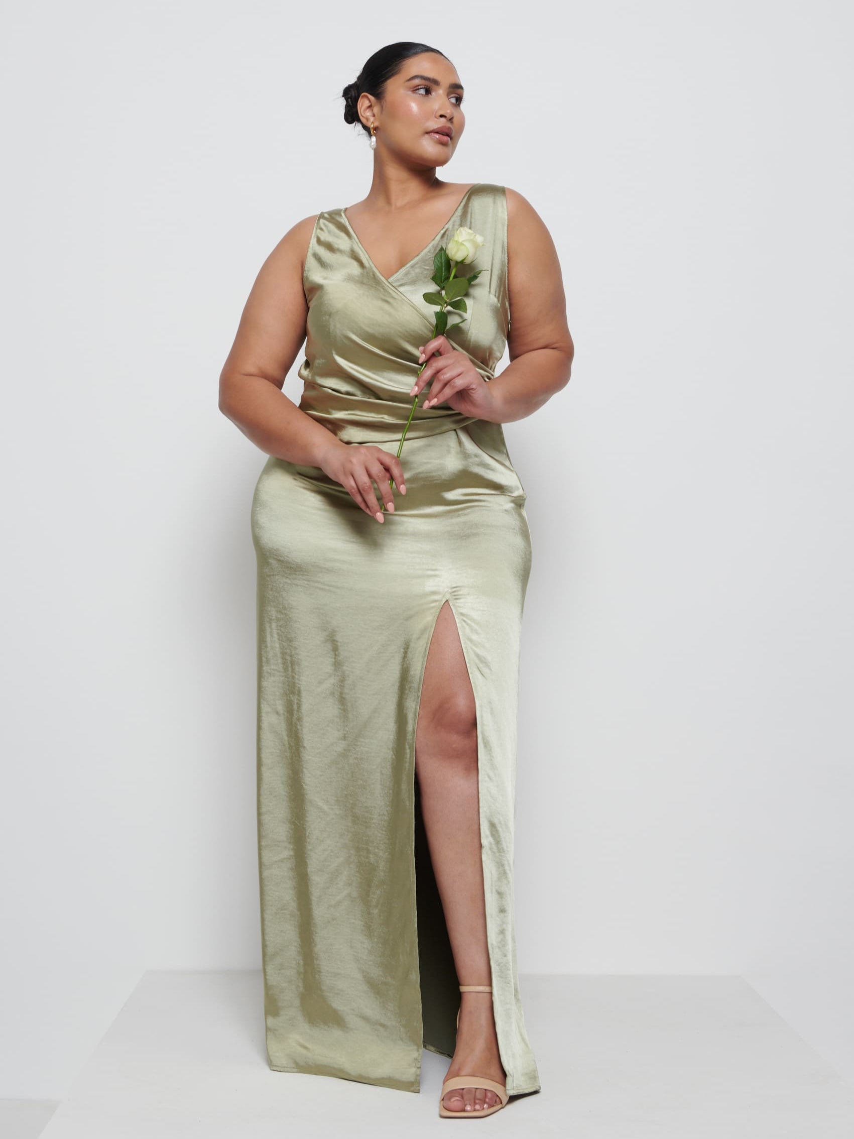 Silva Wrap Maxi Bridesmaid Dress - Olive main image 1