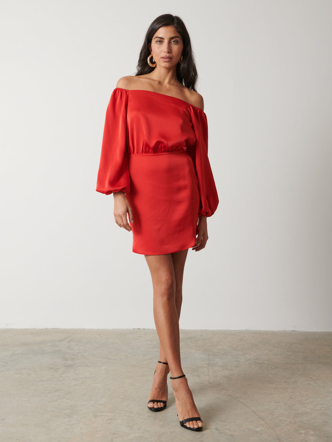 Fern Bardot Mini Dress - Scarlet Red