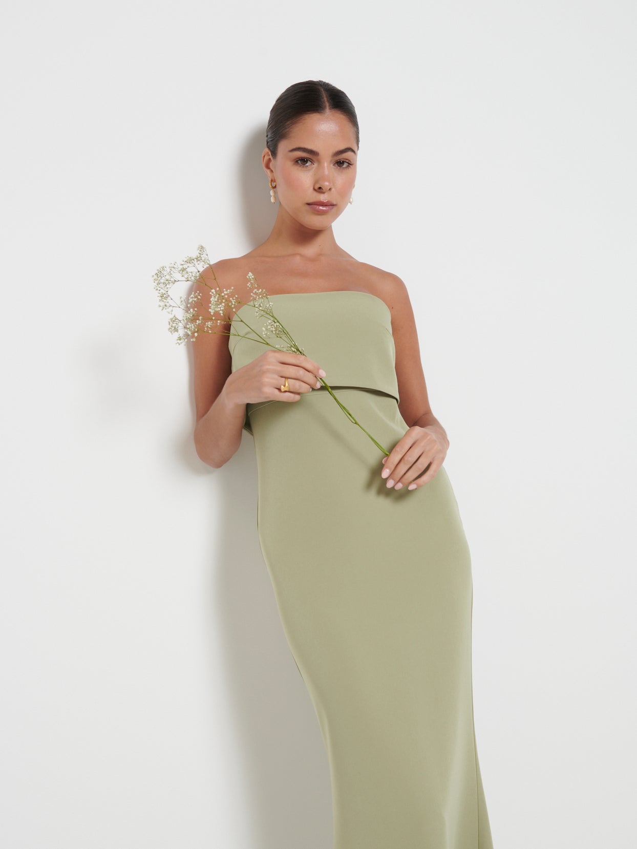 Julia Crepe Maxi Bridesmaid Dress - Olive