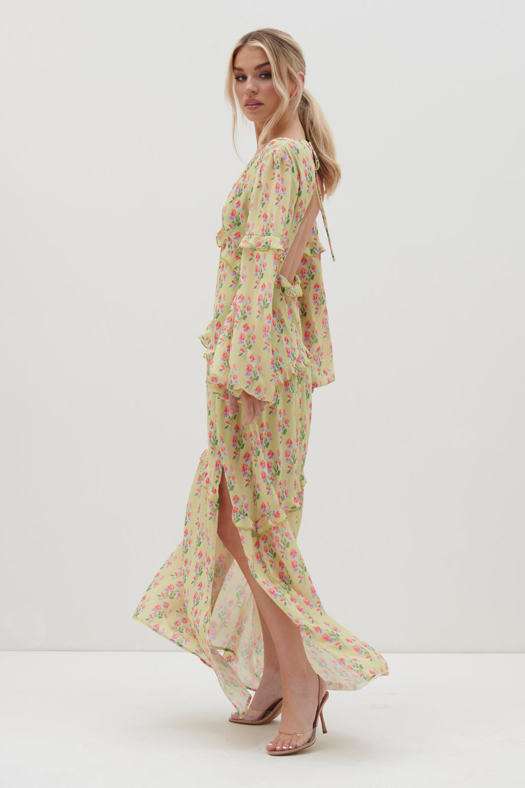 Kalina V Neck Ruffle Maxi Dress - Botanic Floral