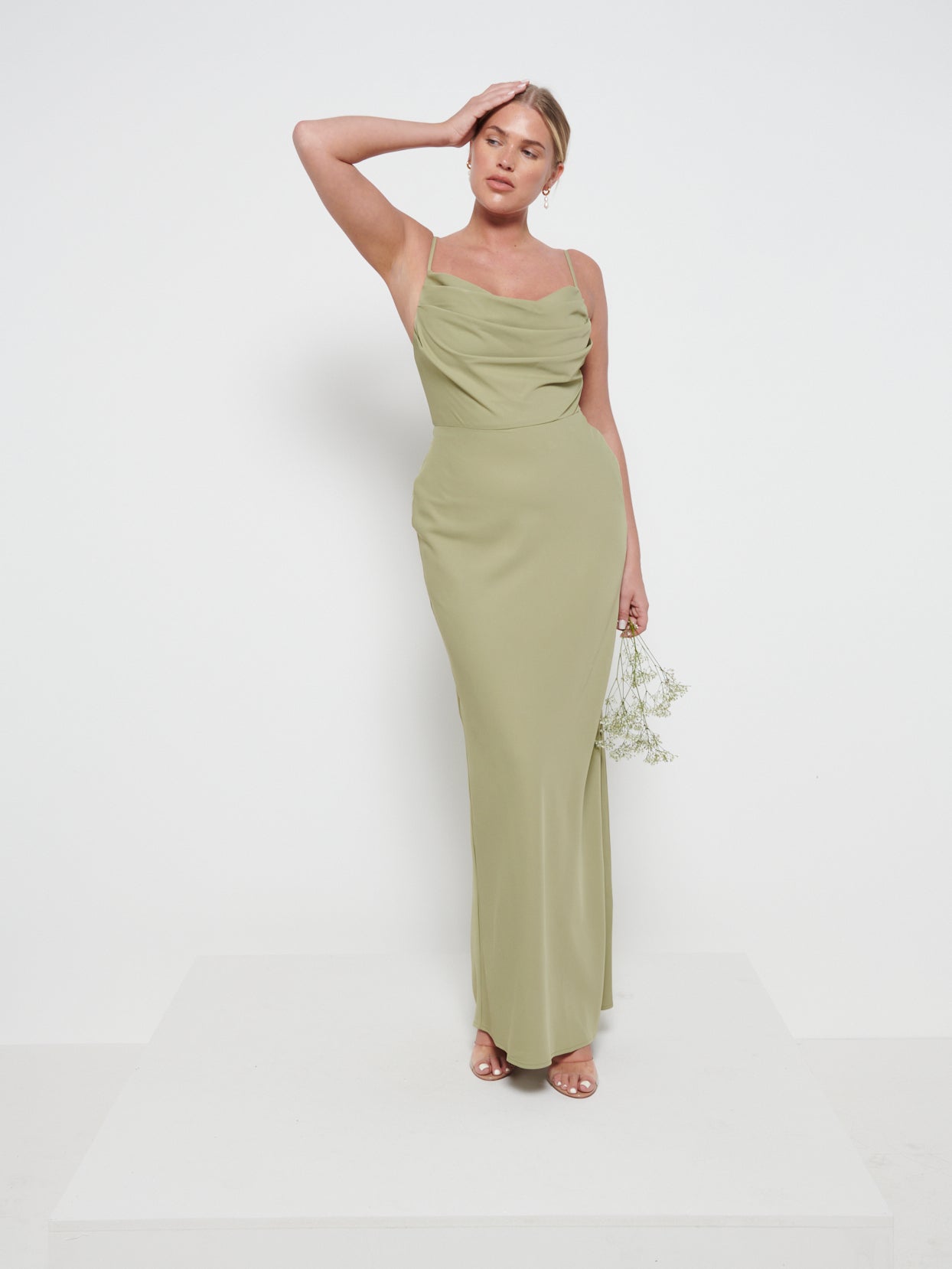 Keisha Cowl Neck Maxi Bridesmaid Dress - Olive