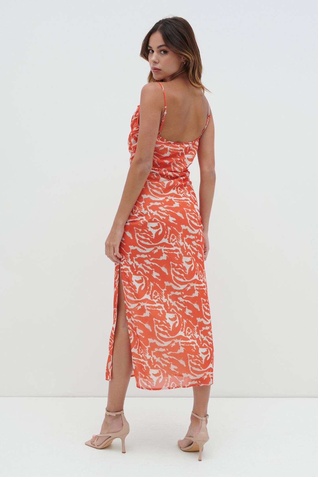 Keisha Ruched Printed Midaxi Dress - Orange Zebra