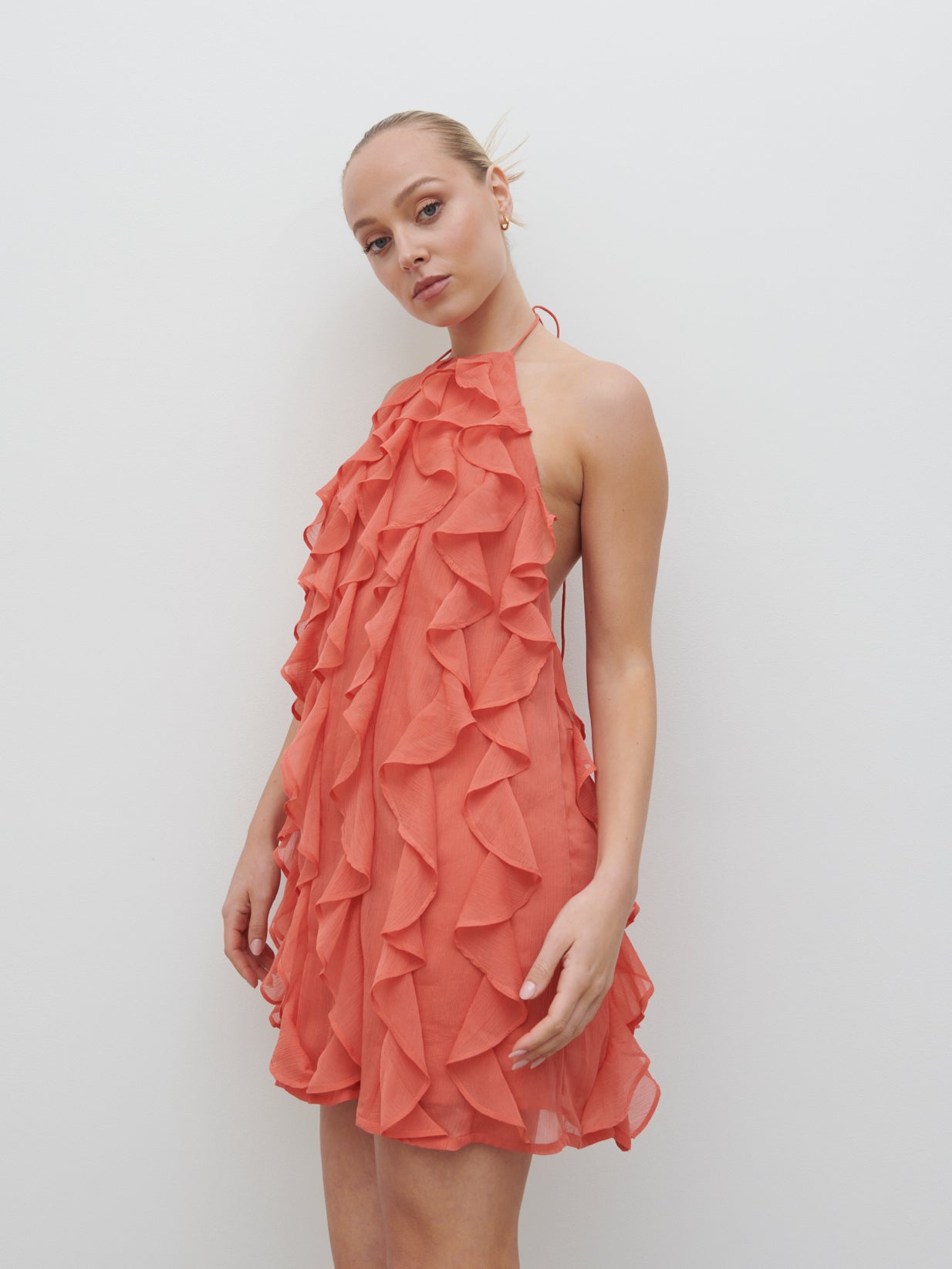 Kelsey Ruffle Mini Dress - Pink Clay