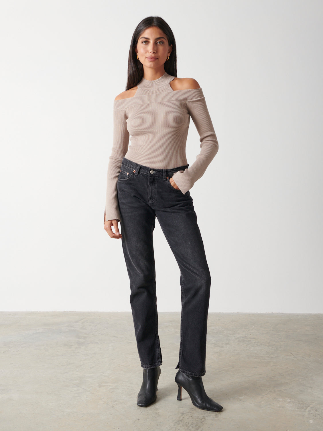 Kennedy Cut Out Knit Top - Taupe