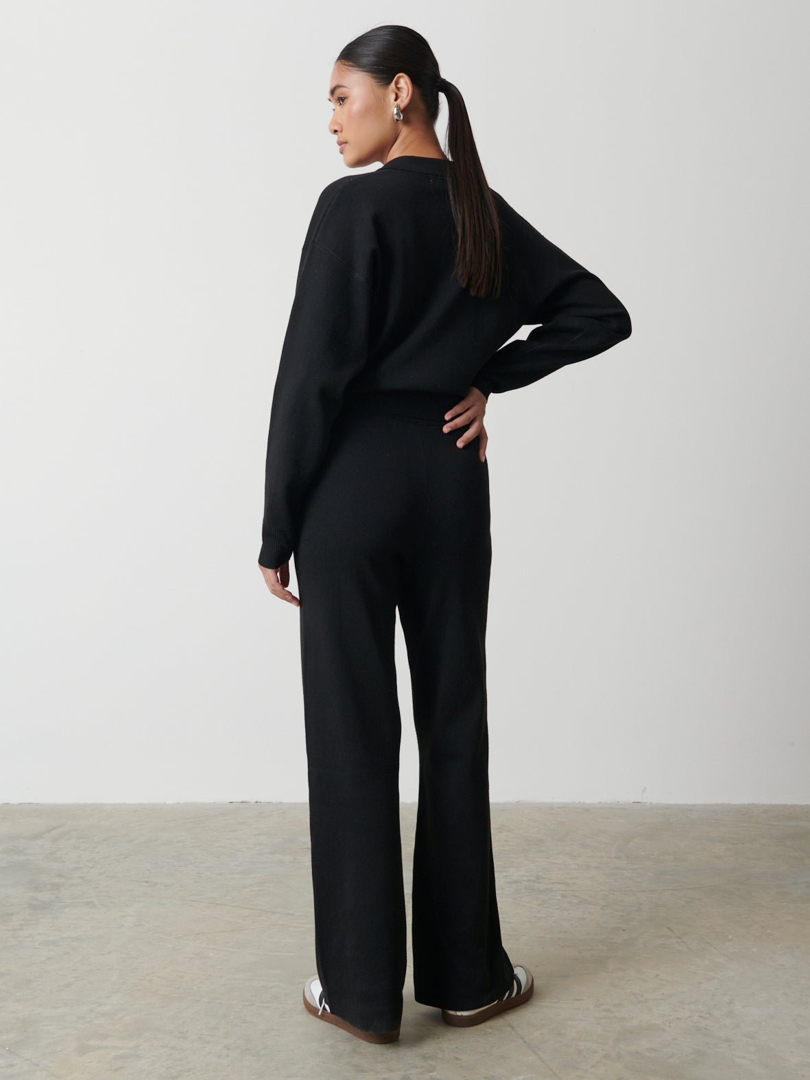 Meg Belted Knit Jumpsuit - Black