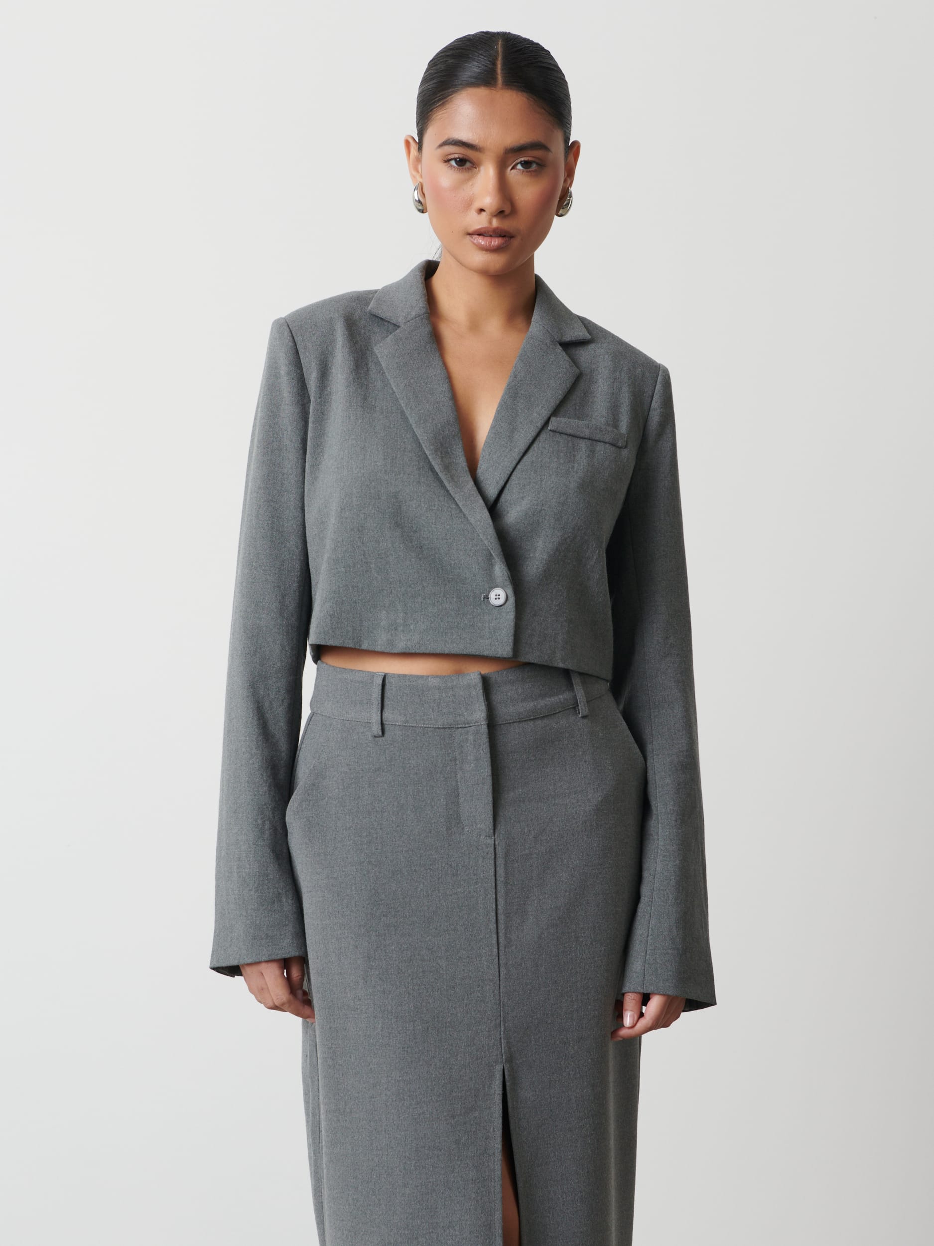 Jeremy Cropped Blazer Grey Melange main image 0