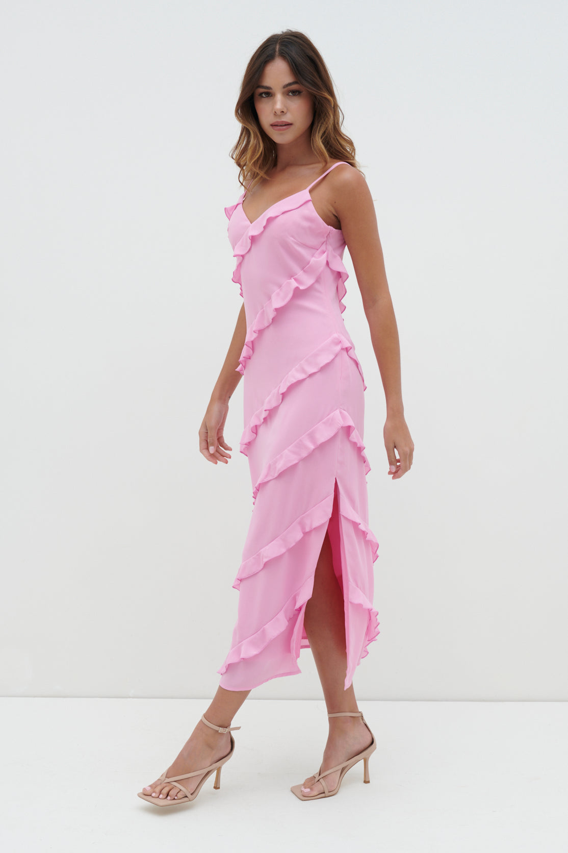 Nadine Ruffle Midaxi Dress - Posie Pink