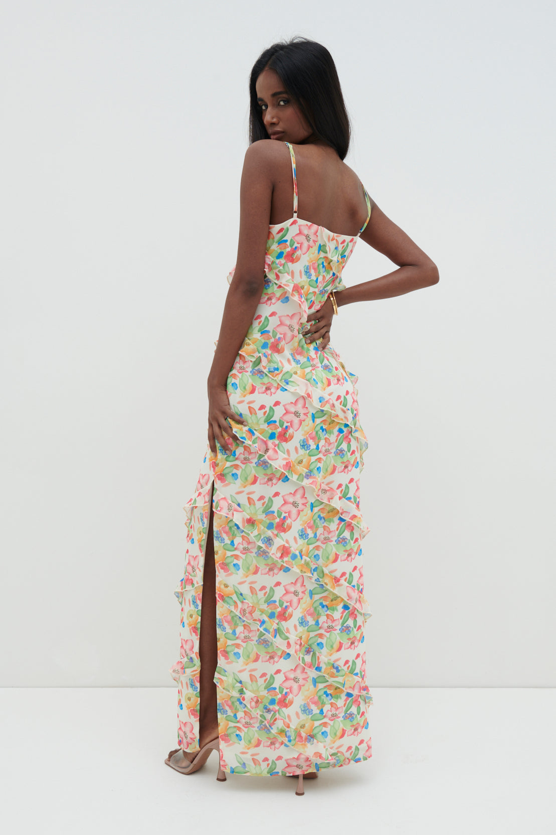 Nadine Ruffle Maxi Dress - Tropical Floral