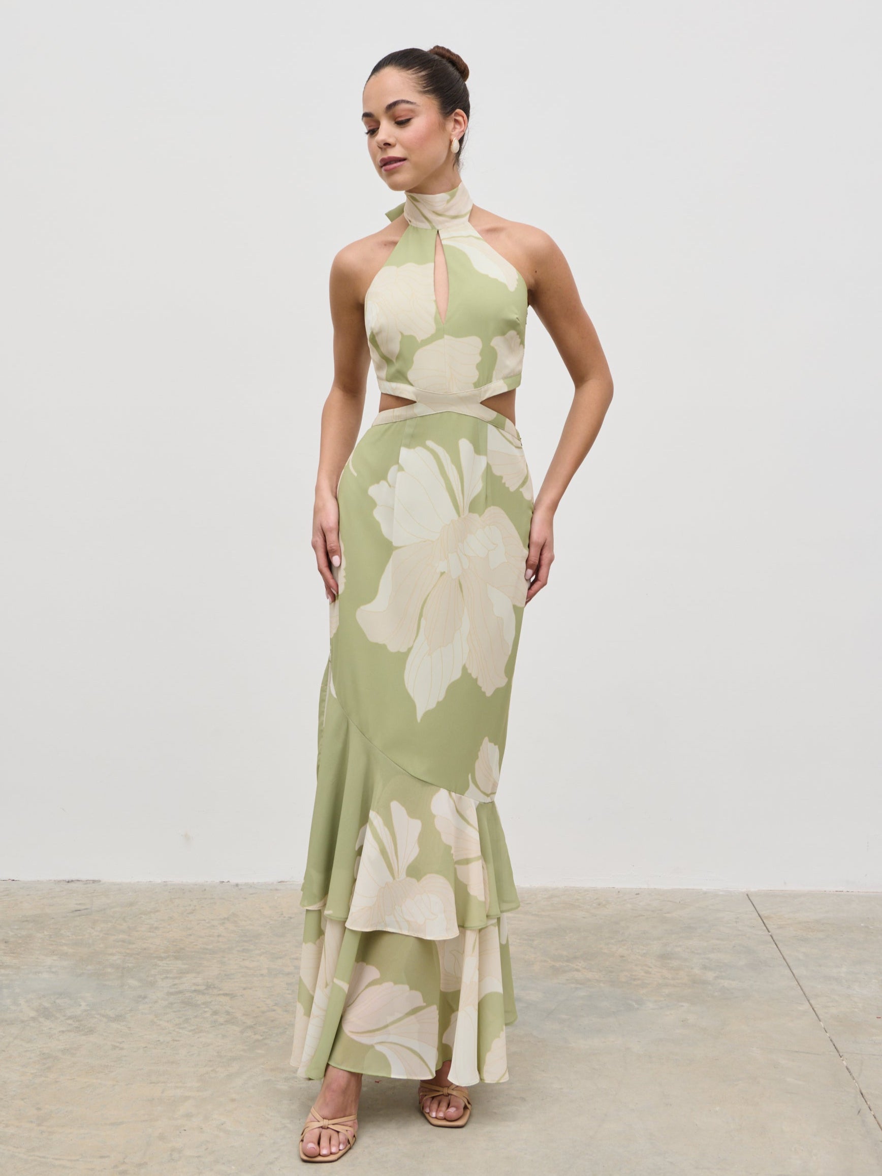 Nova Maxi Dress - Olive Floral