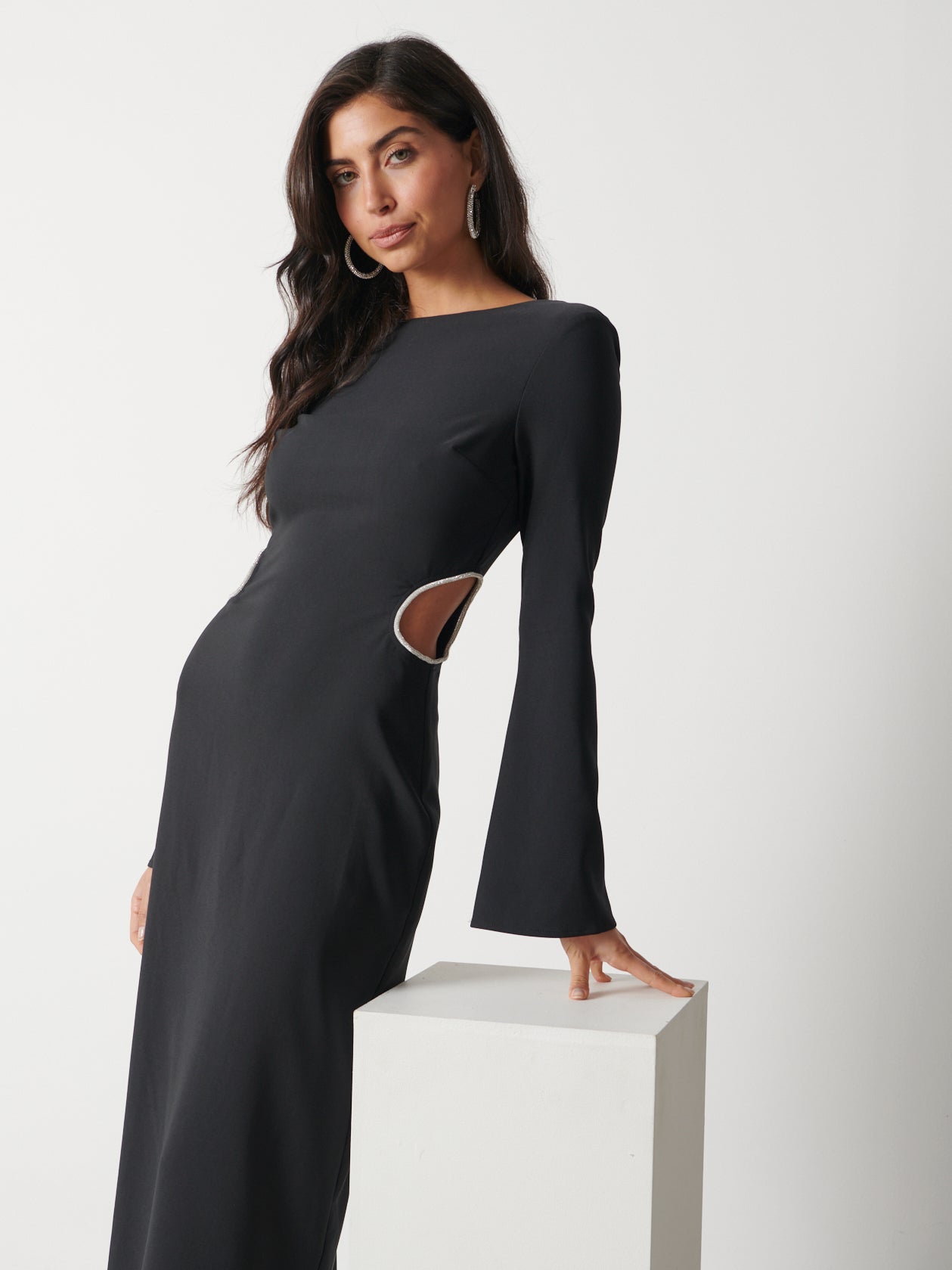 Reina Embellished Cut Out Midaxi Dress - Black