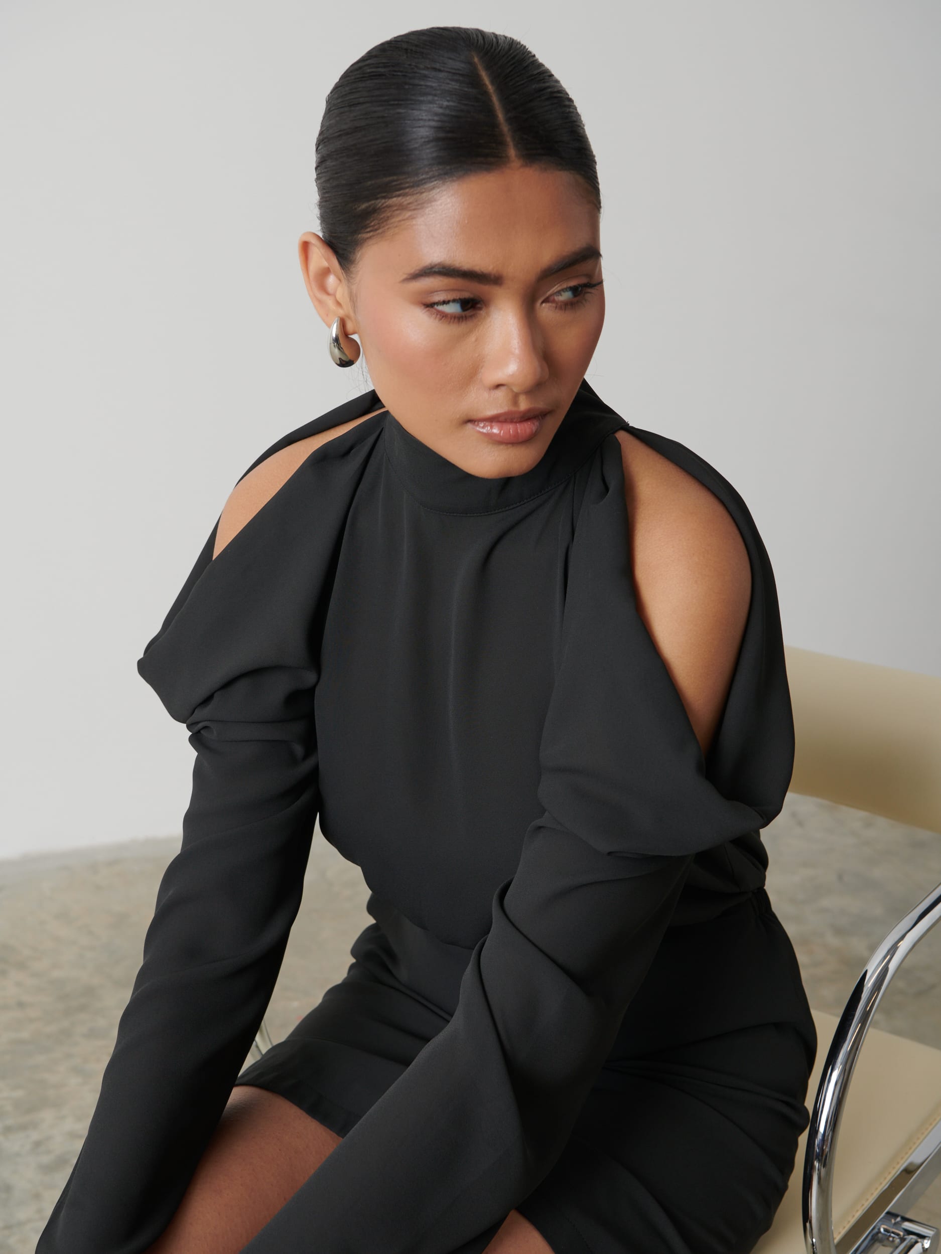 Rosie Cold Shoulder Mini Dress Black Pretty Lavish rosie-cold-shoulder-mini-dress-black-pretty-lavish
