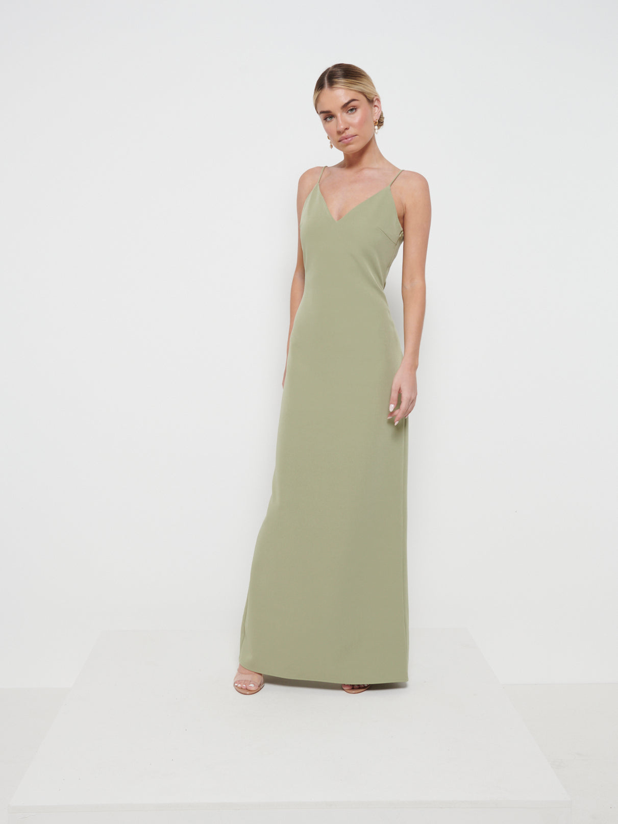 Tillie V-Neck Maxi Bridesmaid Dress - Olive
