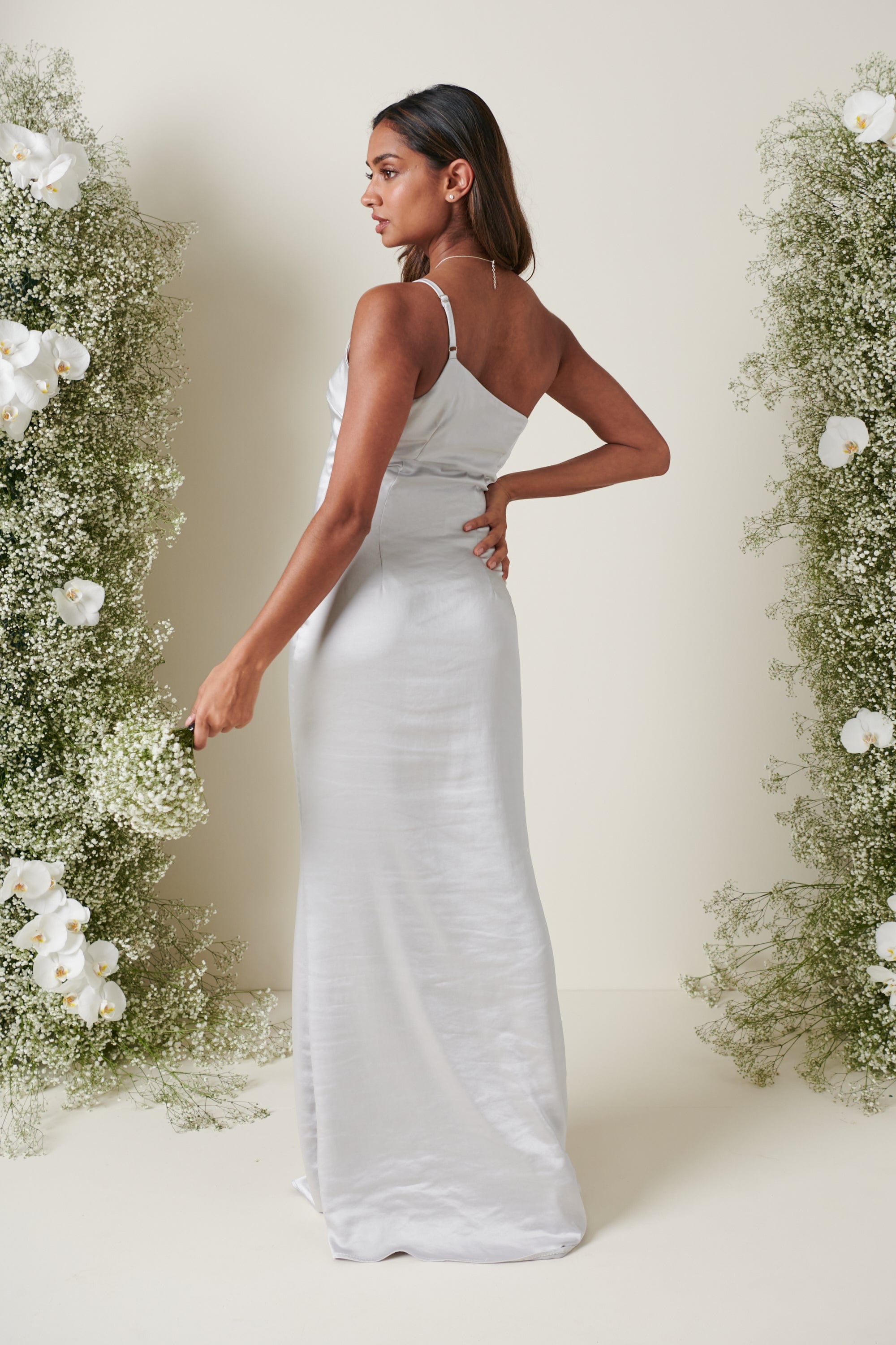 Amelia Maxi Bridesmaid Dress - Matte Silver