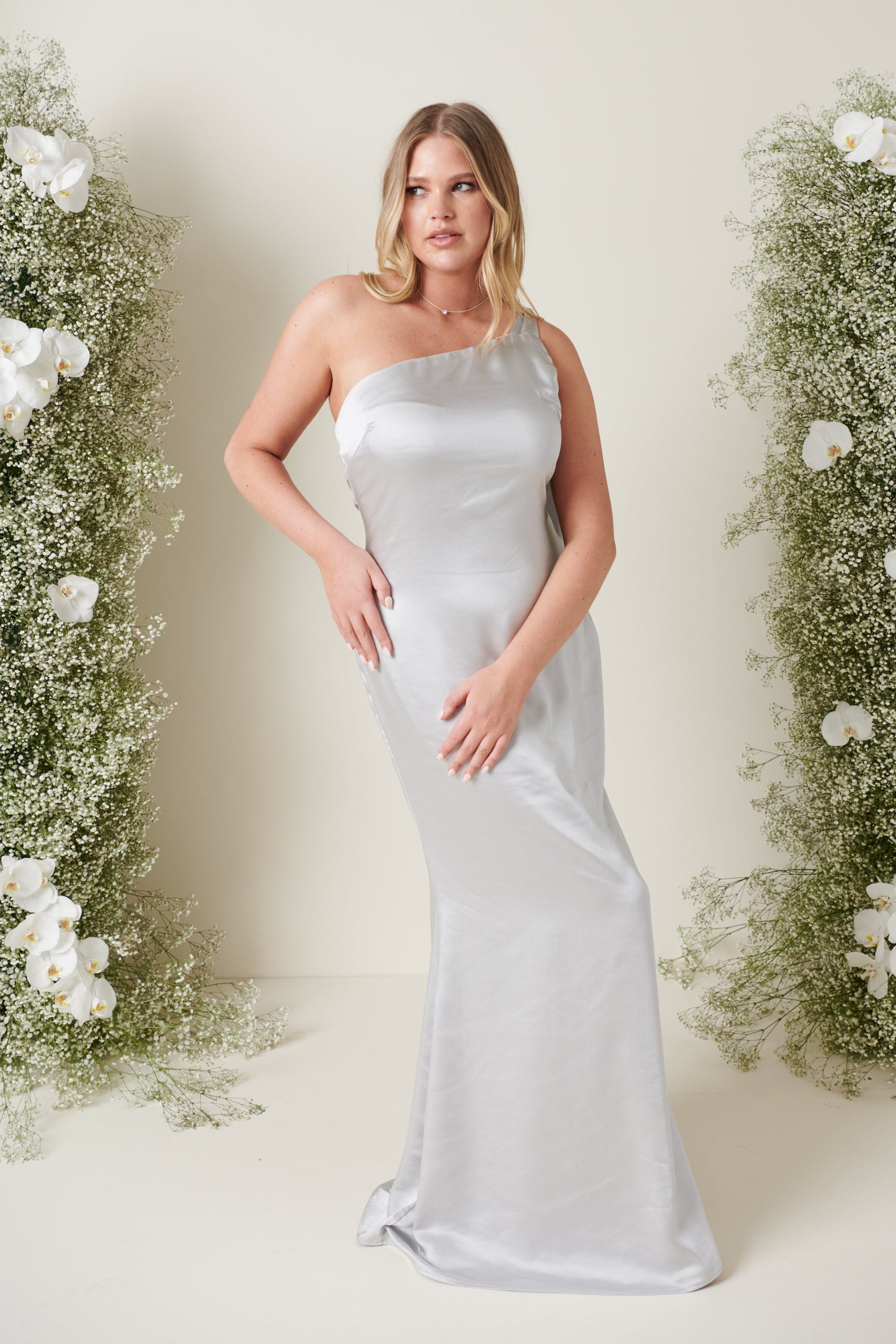 Amelia Tie Maxi Bridesmaid Dress - Matte Silver