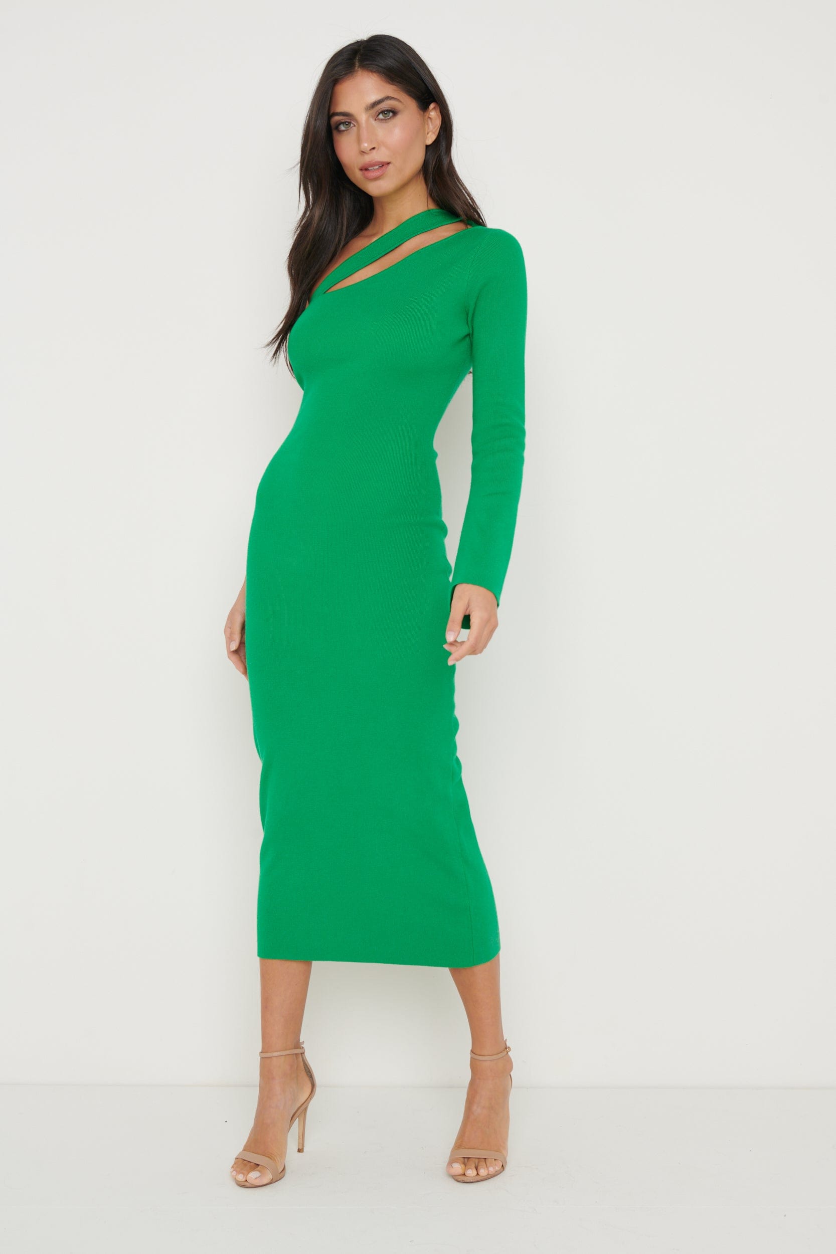 Alayah One Shoulder Midaxi Knit Dress - Green