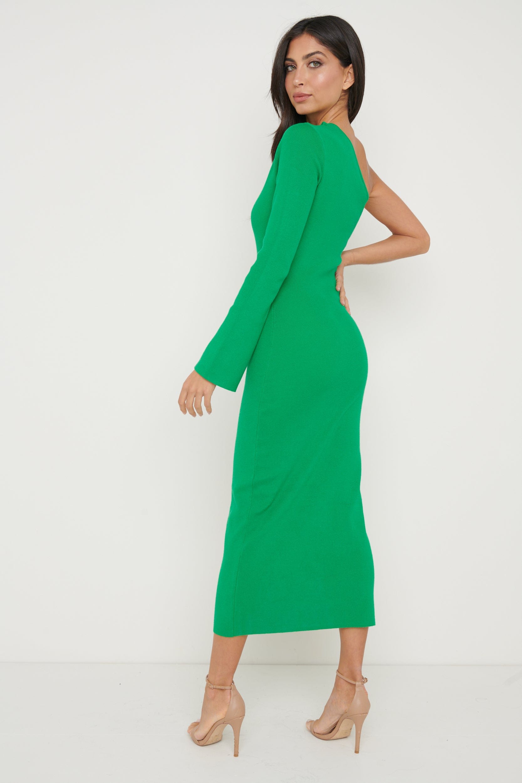 Alayah One Shoulder Midaxi Knit Dress - Green