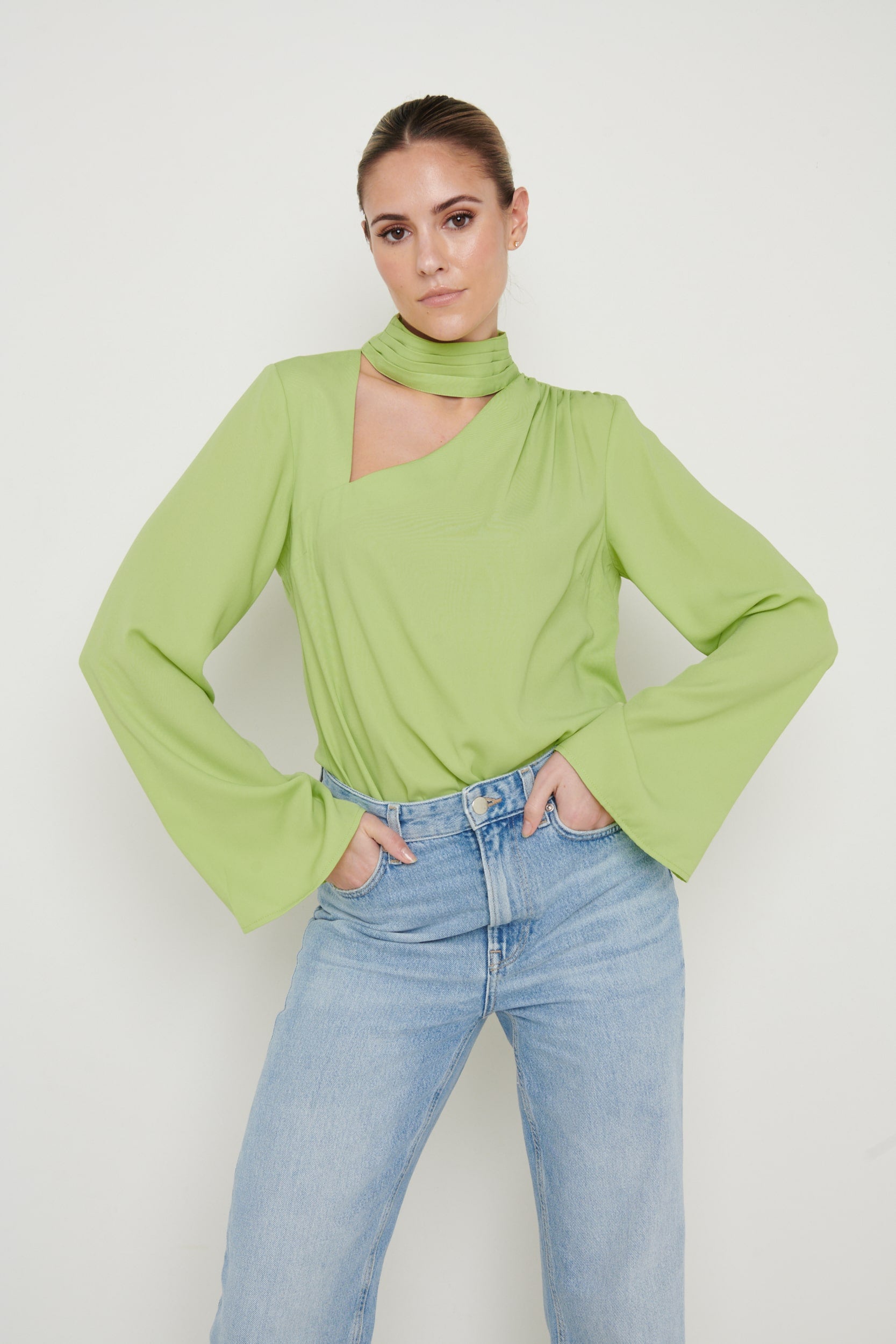 Athene Cut Out Blouse - Apple Green