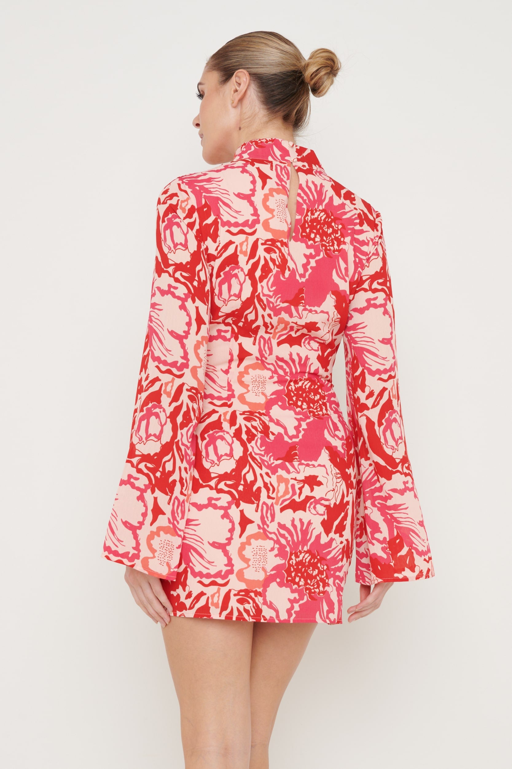 Athene Cut Out Mini Dress - Pink and Red Floral
