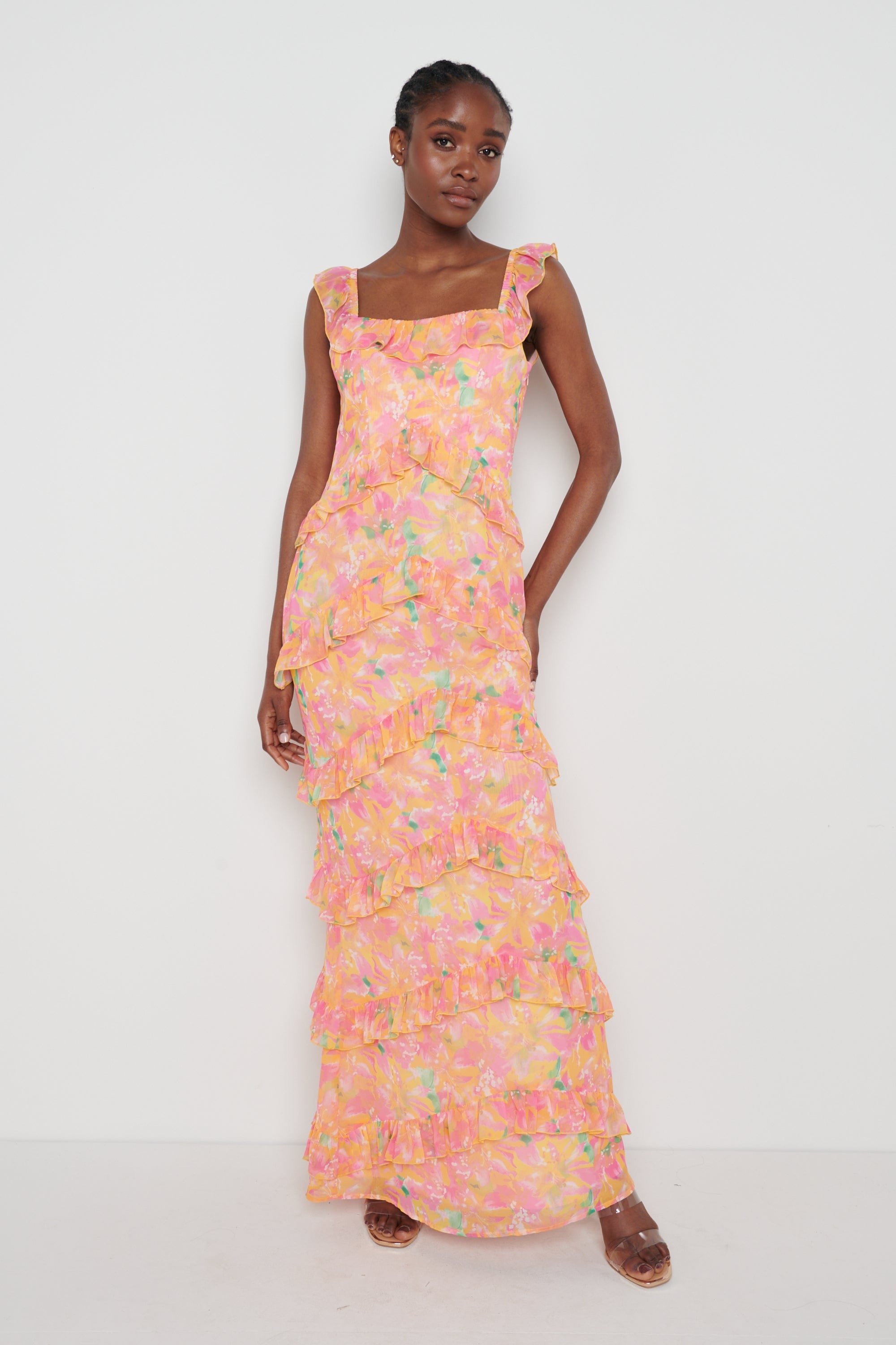 Cecile Maxi Dress - Orange and Pink Floral