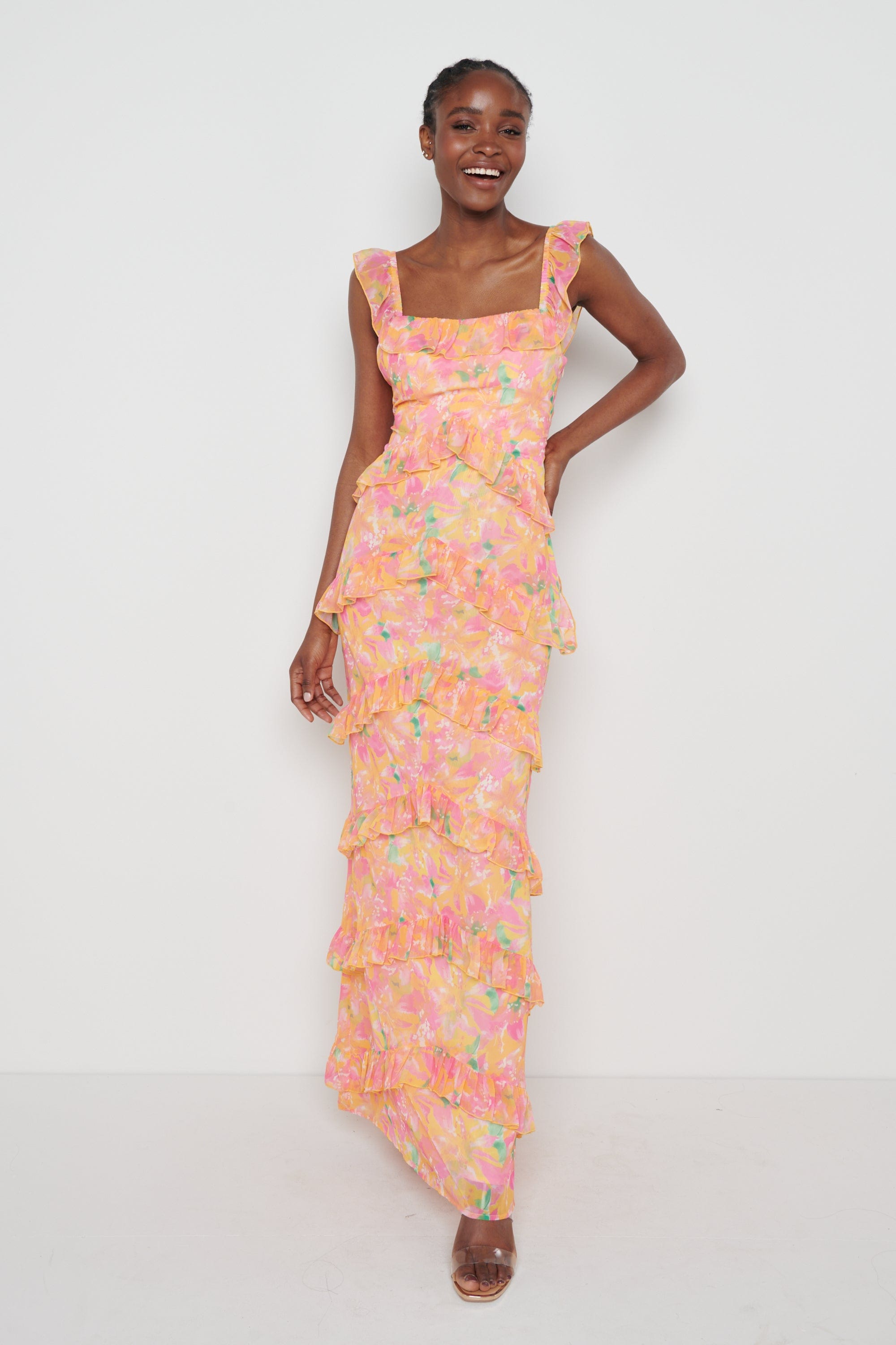 Cecile Maxi Dress - Orange and Pink Floral
