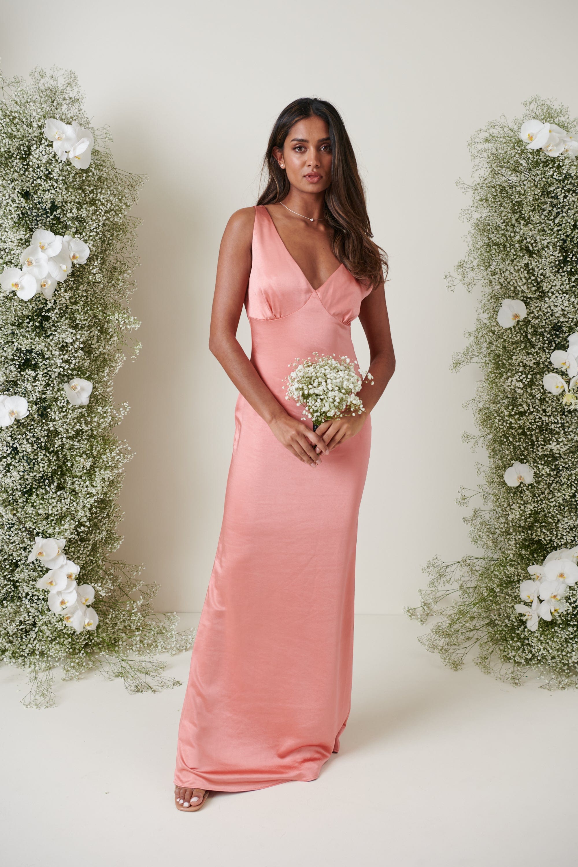Esmee Maxi Bridesmaid Dress - Matte Apricot Pink