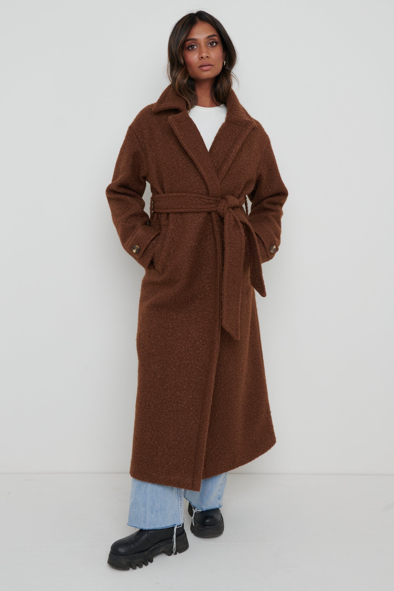 Grayson Boucle Oversized Coat - Brown