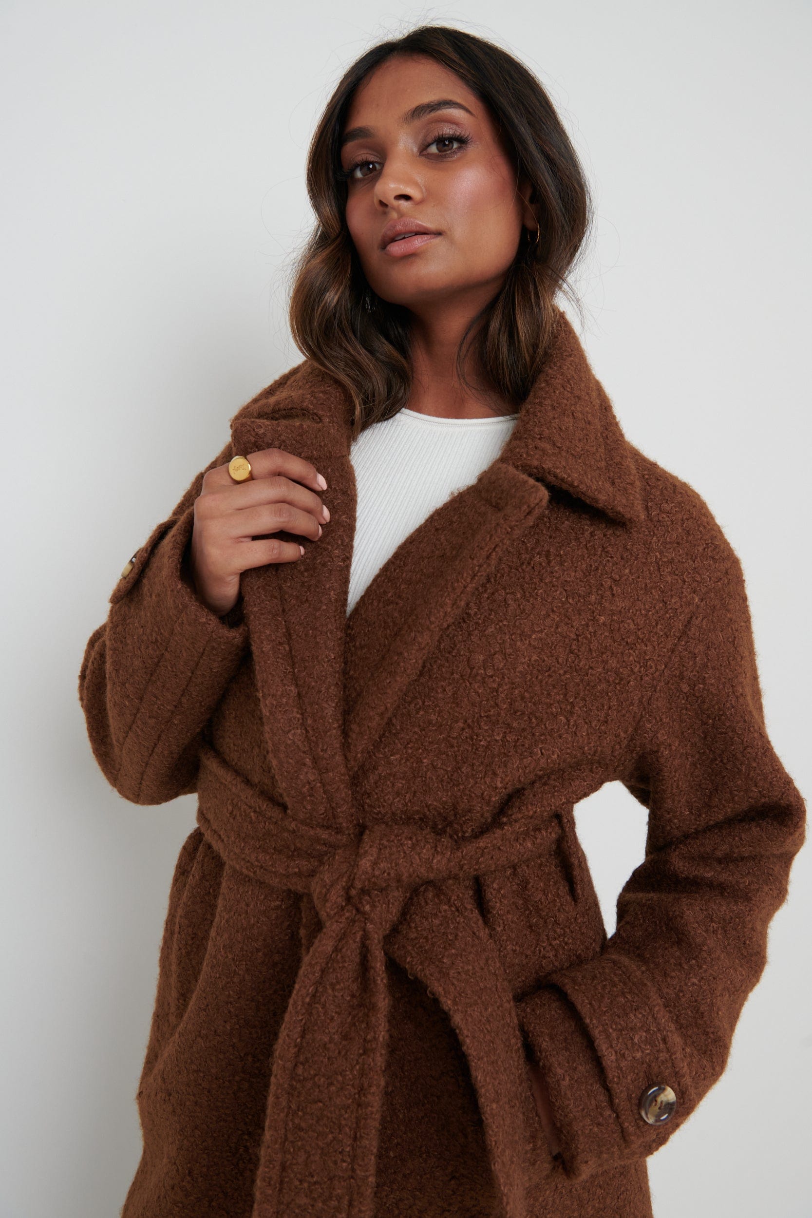 Grayson Boucle Oversized Coat - Brown