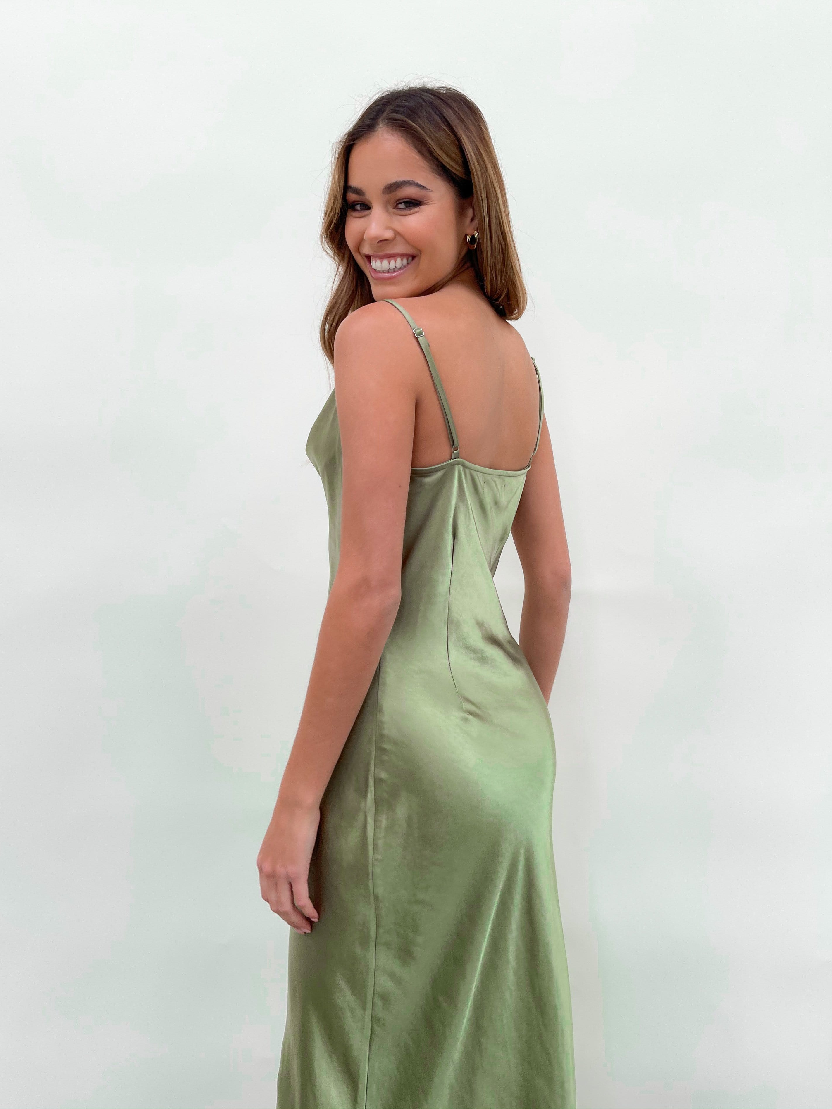 Keisha Maxi Dress - Matte Olive Green