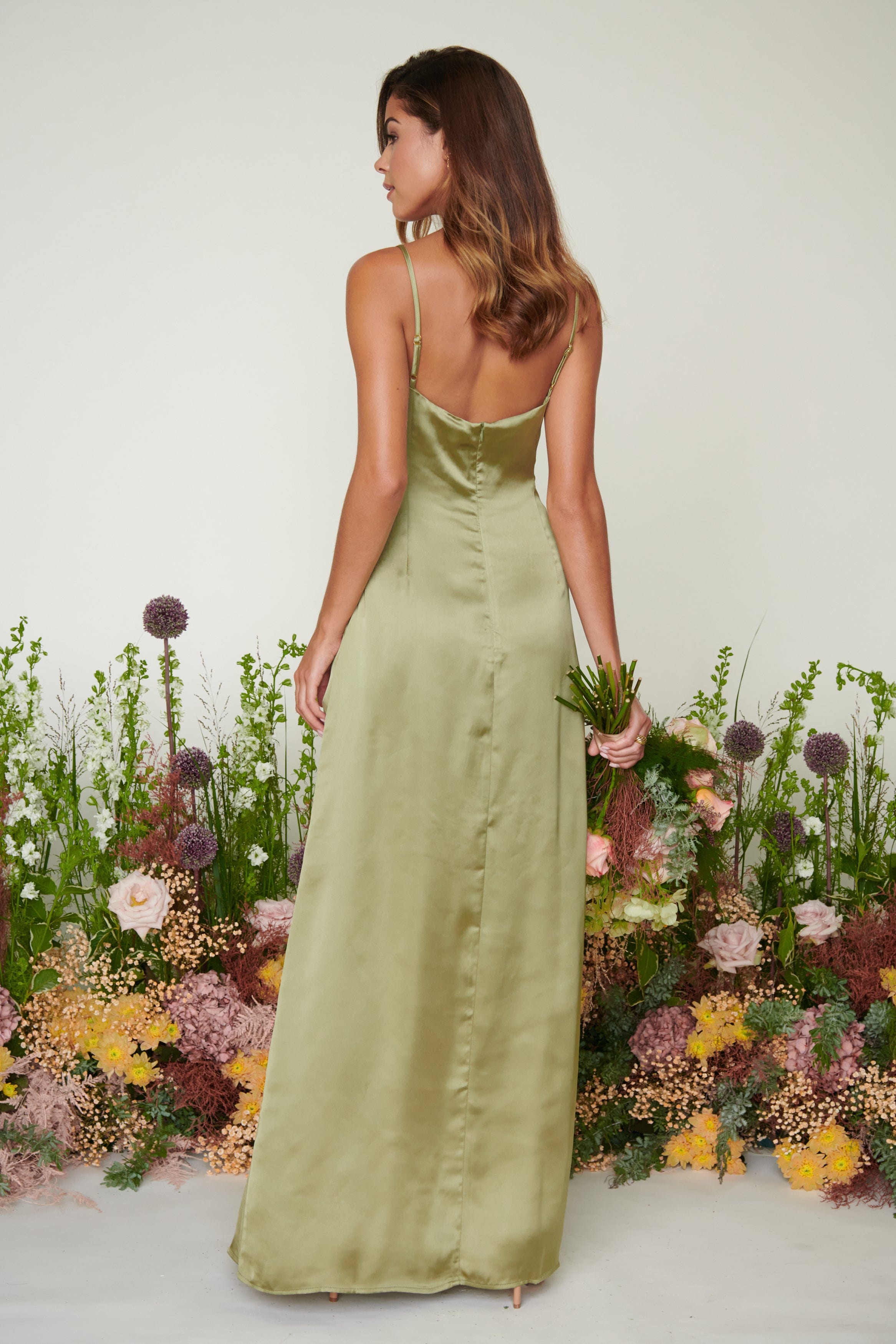 Ines Recycled Maxi Bridesmaids Dress - Matte Olive