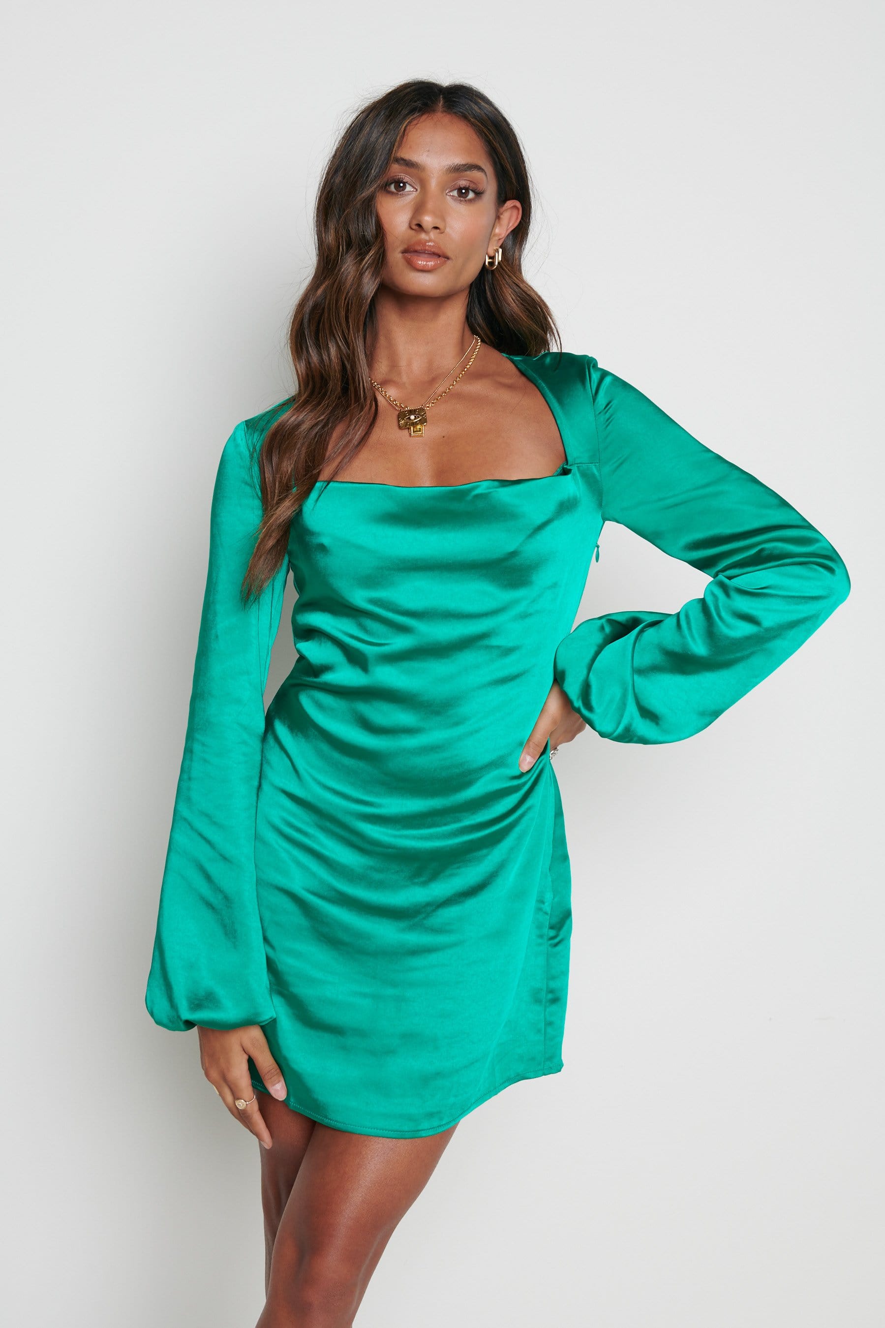 Janis Mini Cowl Neck Dress - Bright Emerald