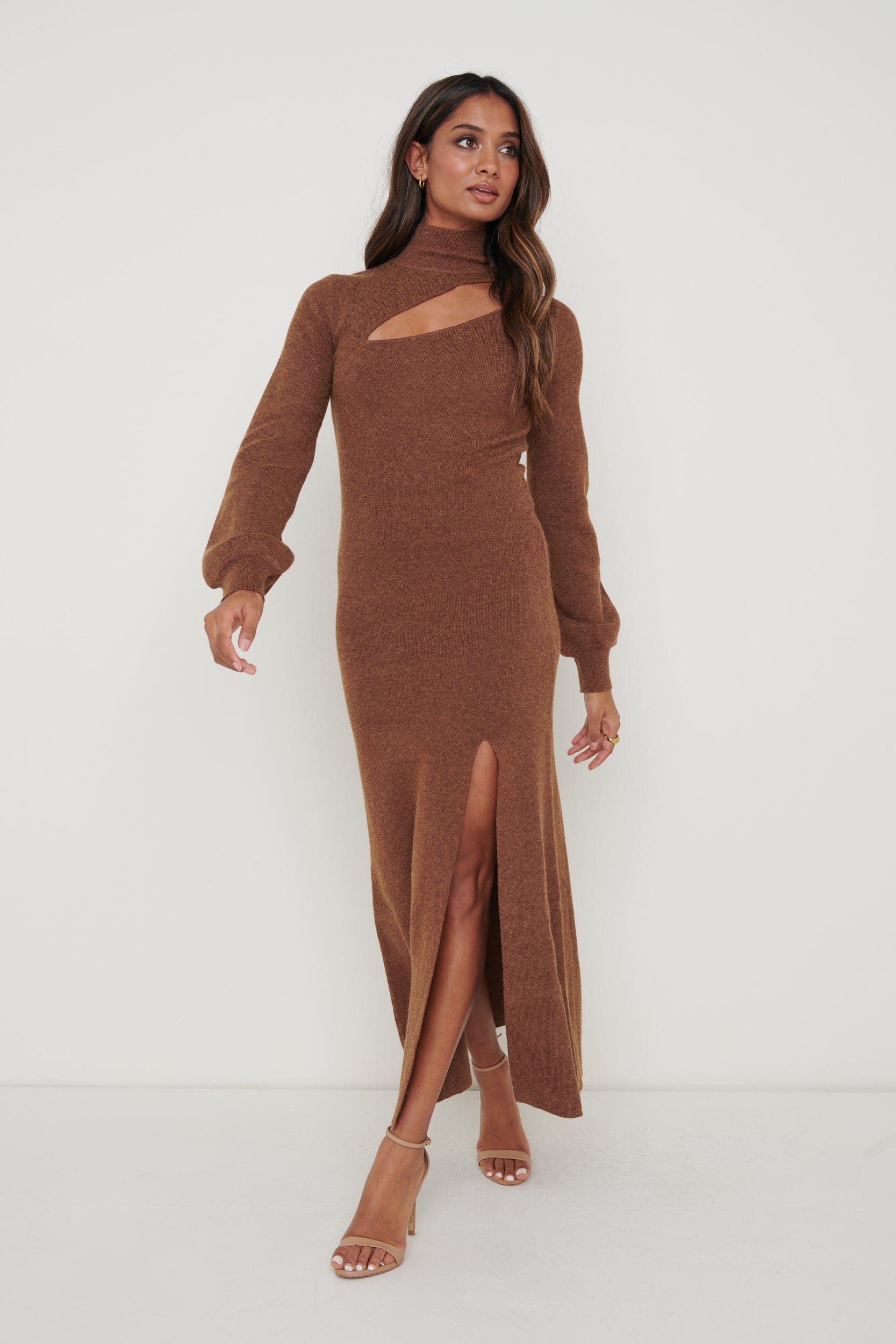 Jolie Cut Out Knit Dress - Chocolate Brown