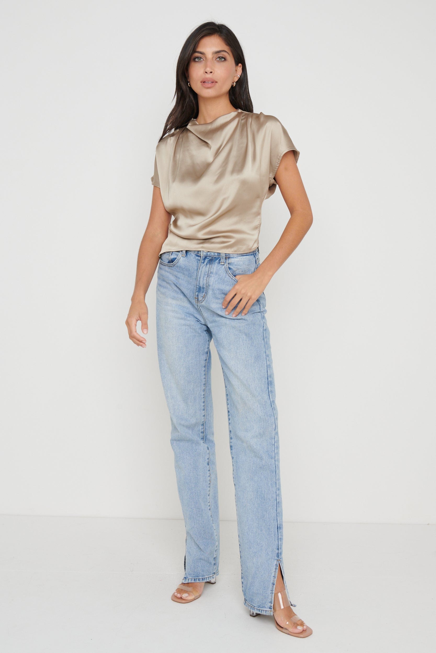 Lilith Cropped Blouse - Taupe