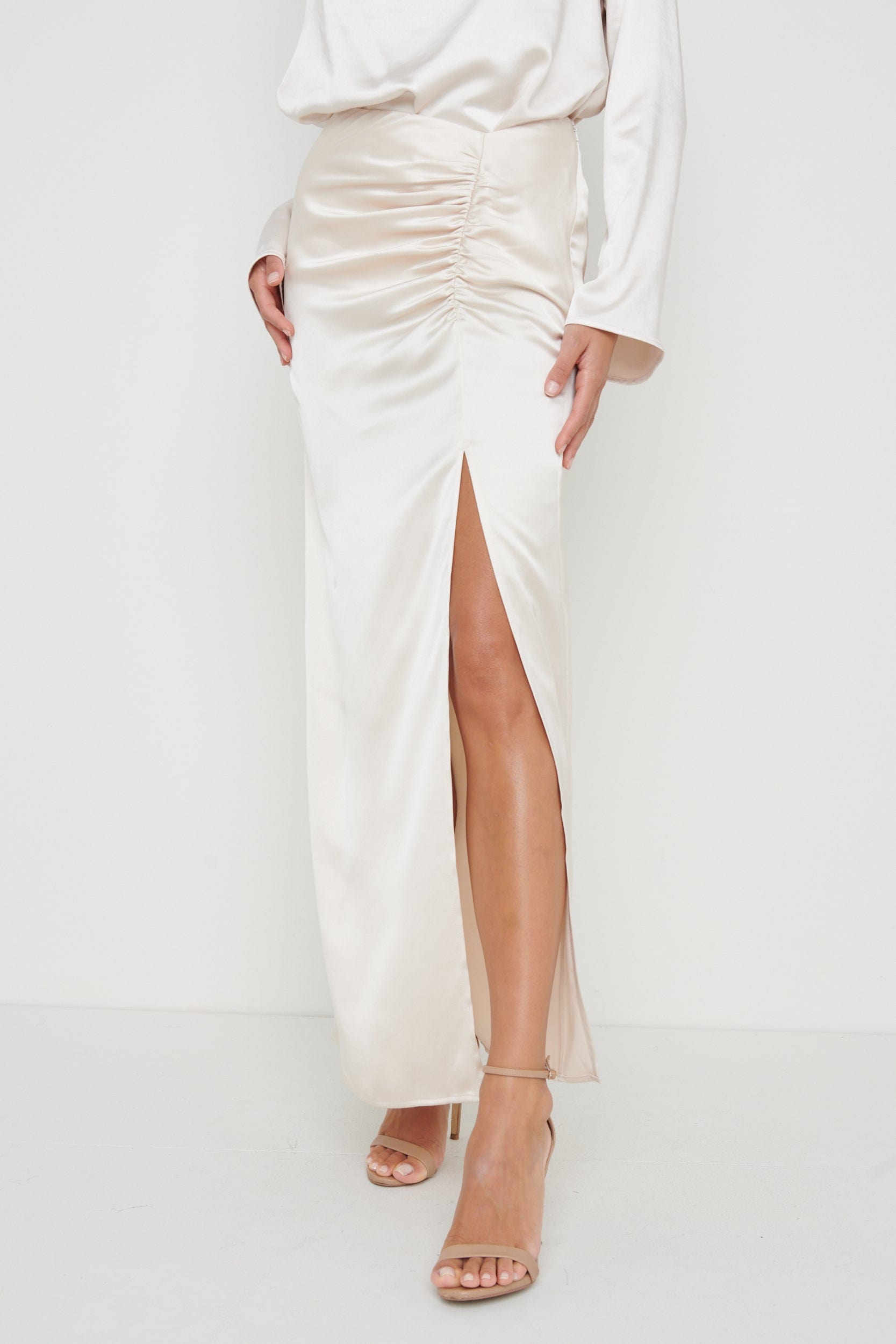 Maeva Ruched Maxi Skirt - Oyster