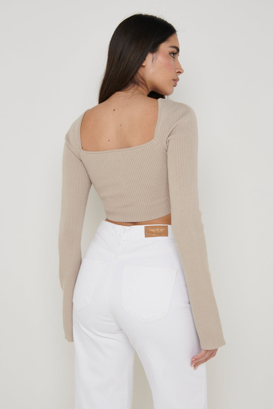 Maisie Long Sleeve Twist Knit Top - Taupe