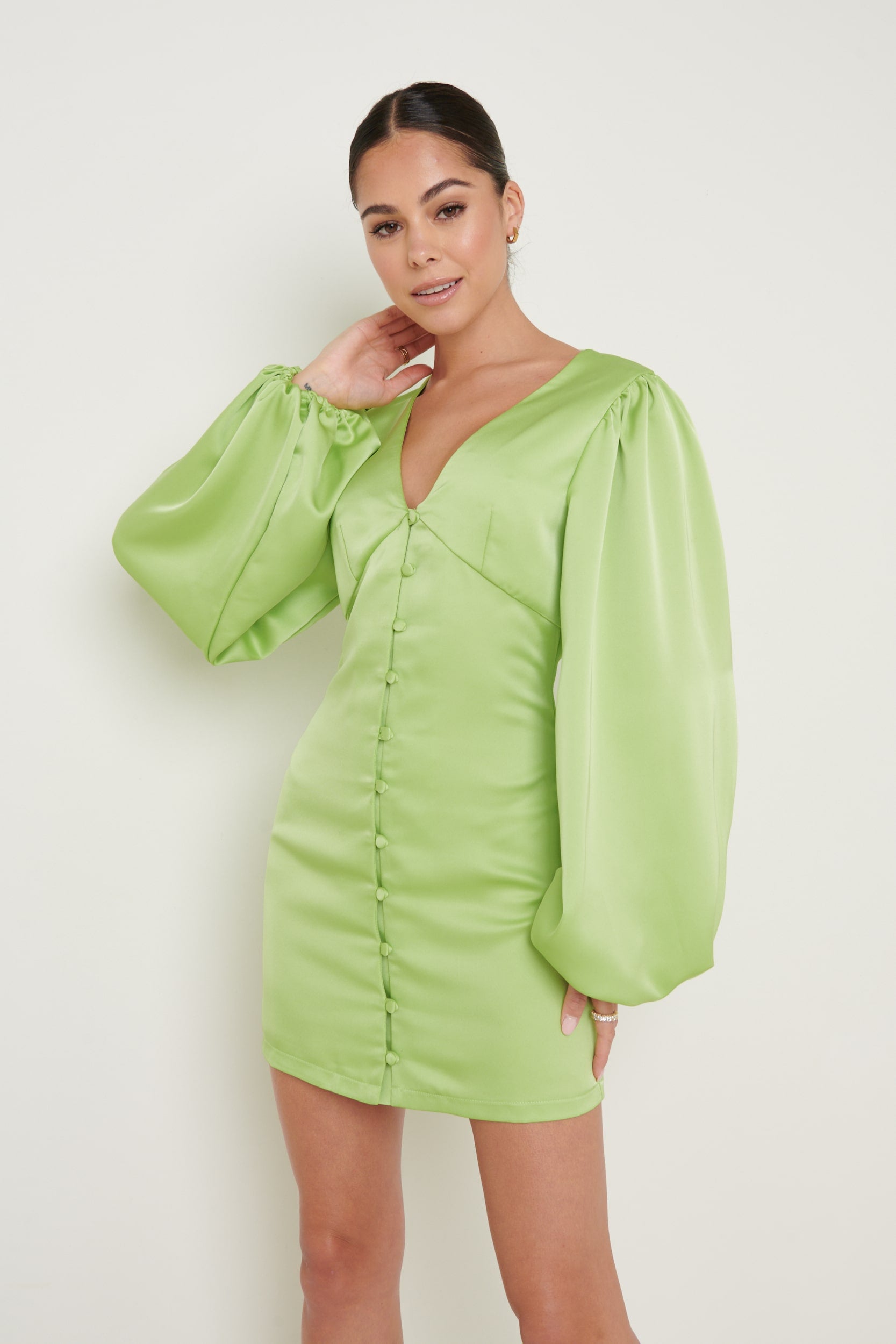 Naya Satin Mini Dress - Apple Green